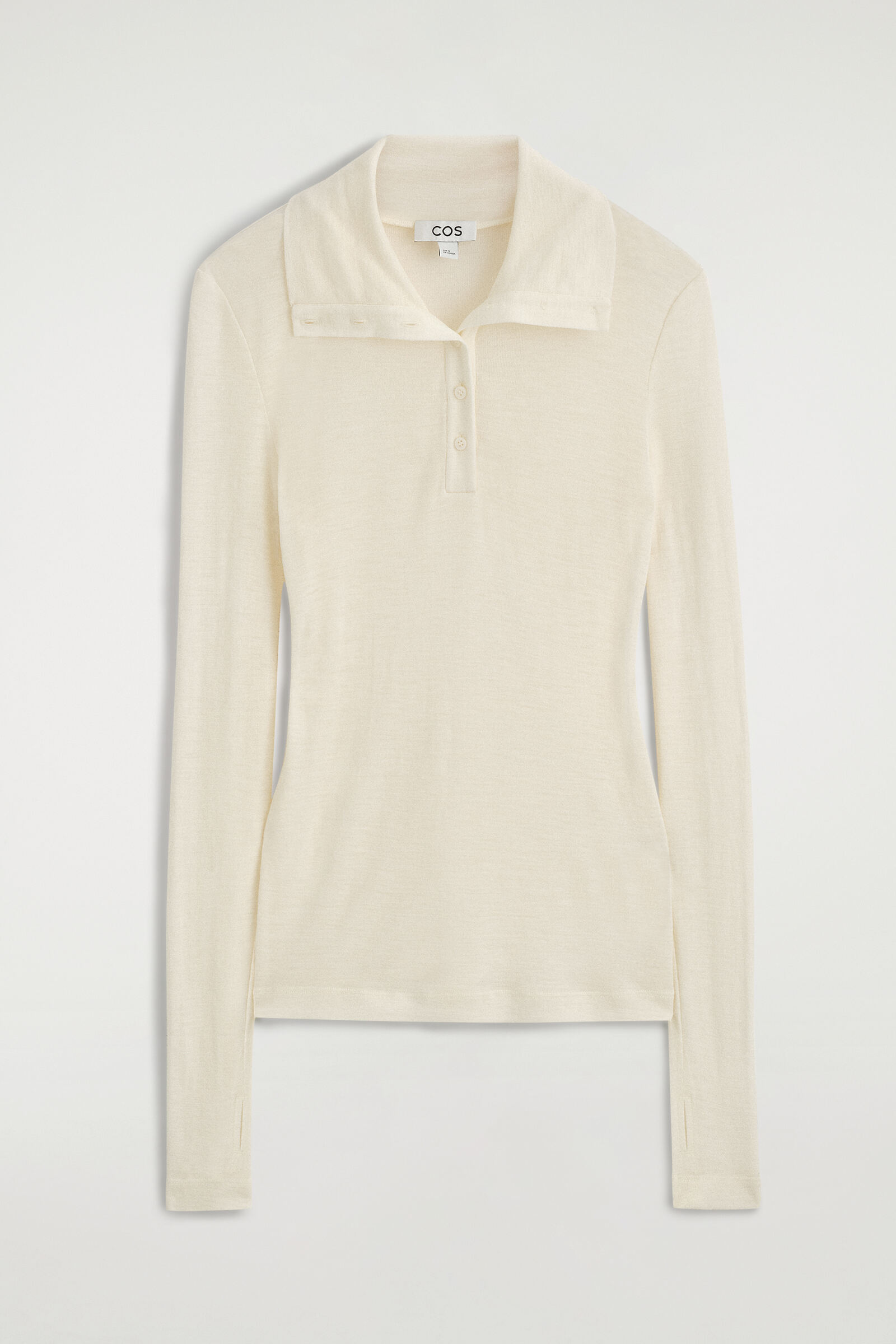 MERINO WOOL BUTTONED FUNNEL-NECK TOPIVORY