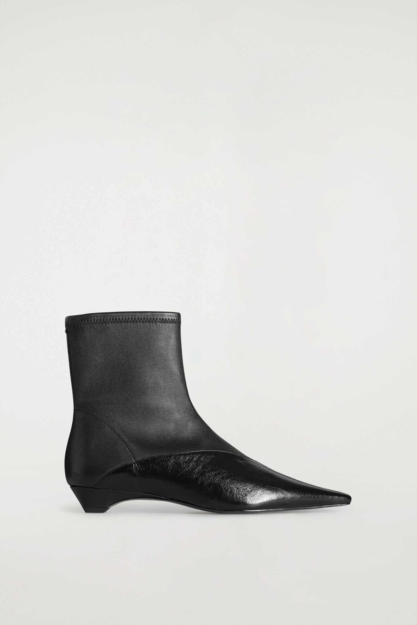 PANELLED POINTED LEATHER WEDGE ANKLE BOOTSBLACK