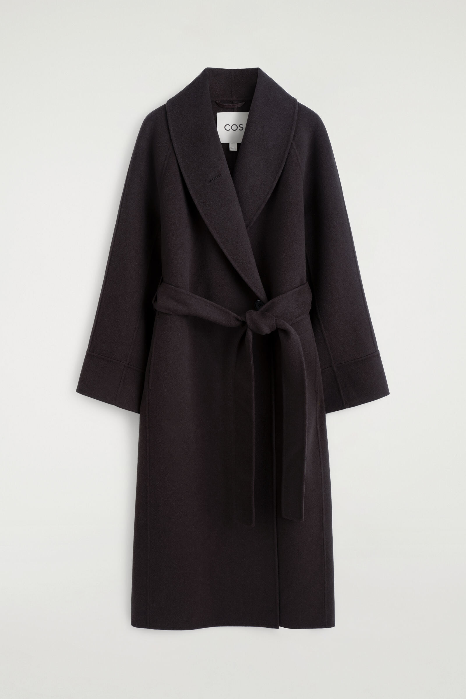 SHAWL-COLLAR DOUBLE-FACED WOOL LONG COATDARK BROWN