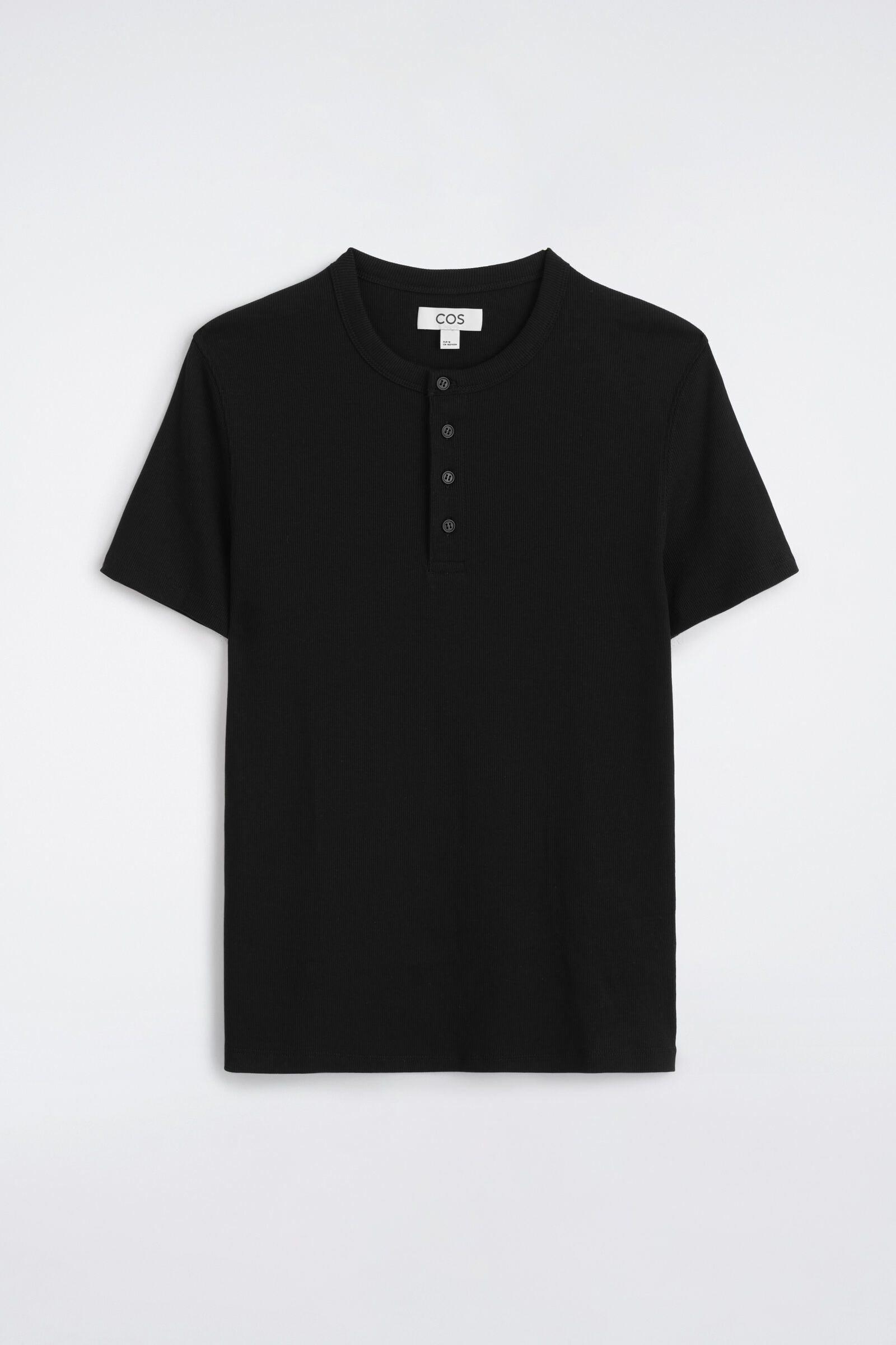 SLIM-FIT RIBBED HENLEY T-SHIRTBLACK
