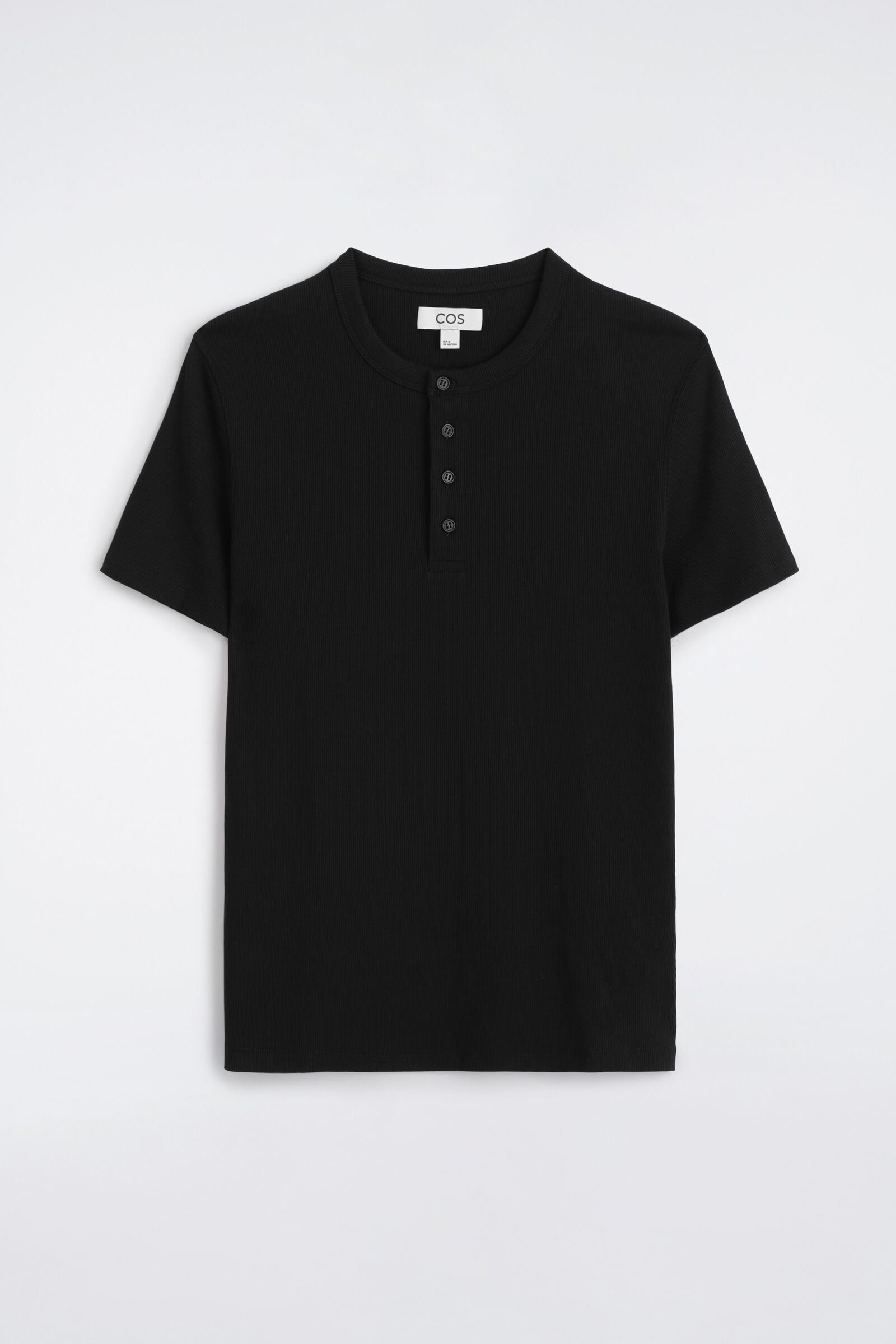 SLIM-FIT RIBBED HENLEY T-SHIRTBLACK