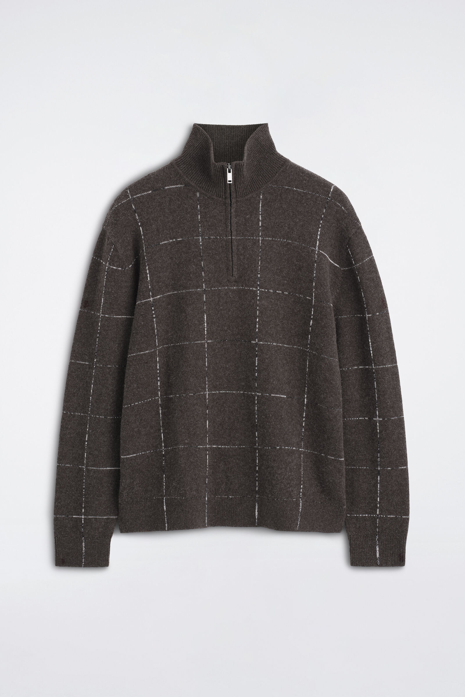 CHECKED WOOL-COTTON ZIP-UP JUMPERBROWN / CHECKED