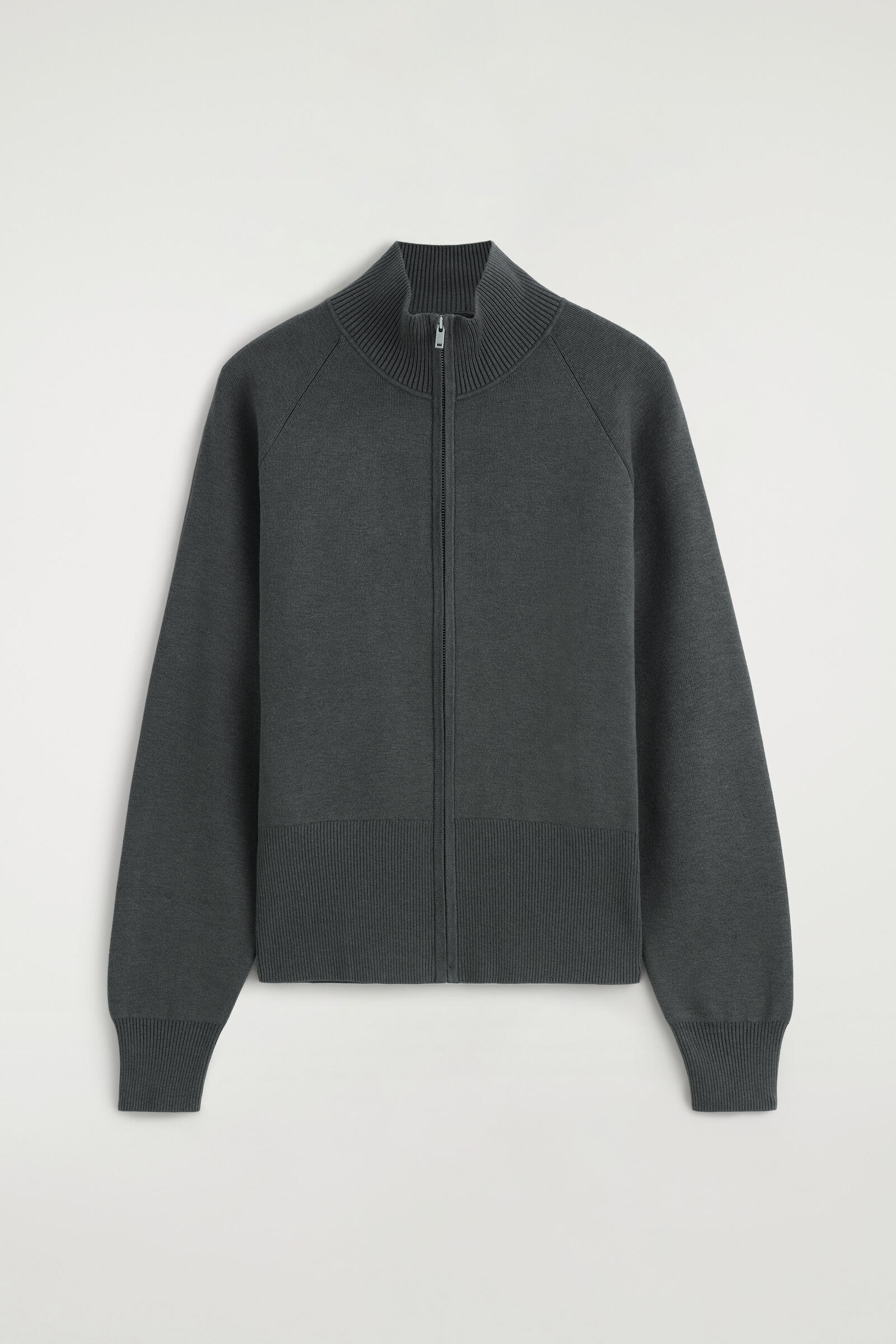 KNITTED FUNNEL-NECK ZIP-UP JACKETCHARCOAL