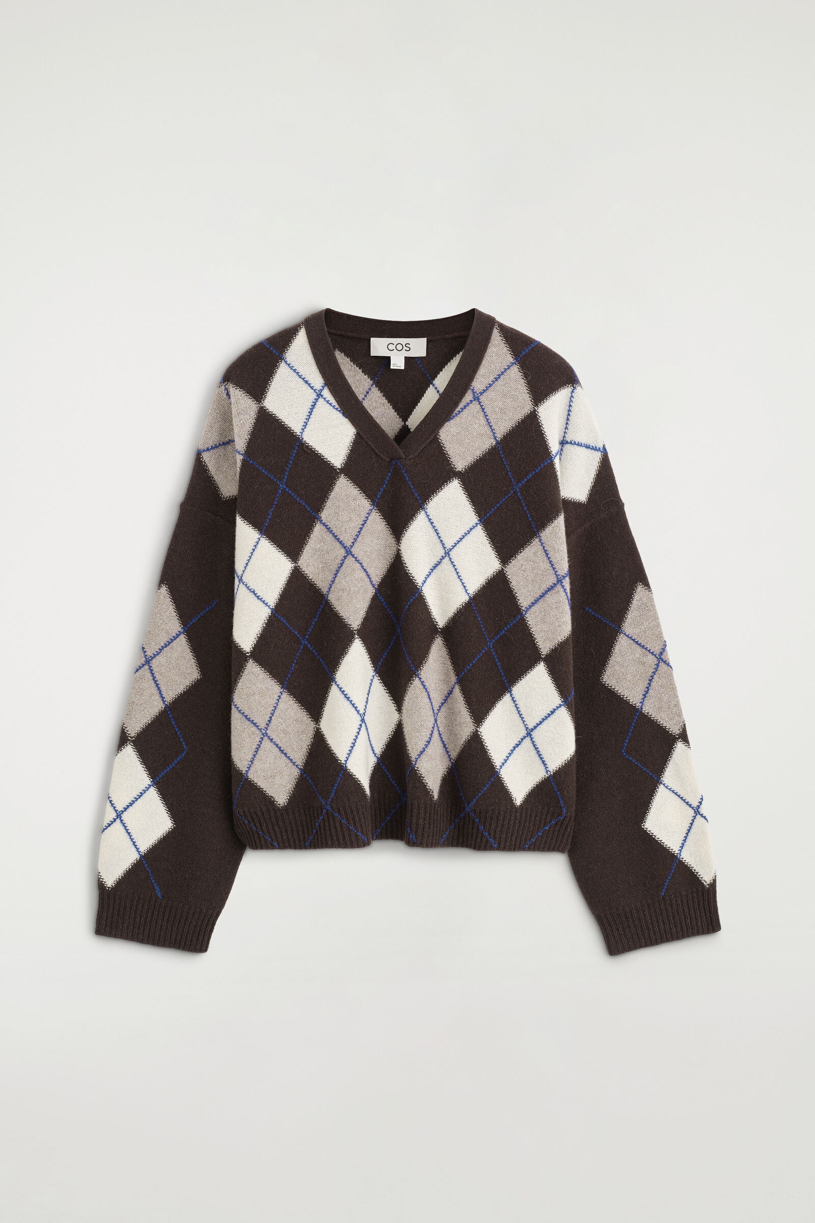 ARGYLE WOOL-ALPACA V-NECK JUMPERBROWN / BLUE / CHECKED