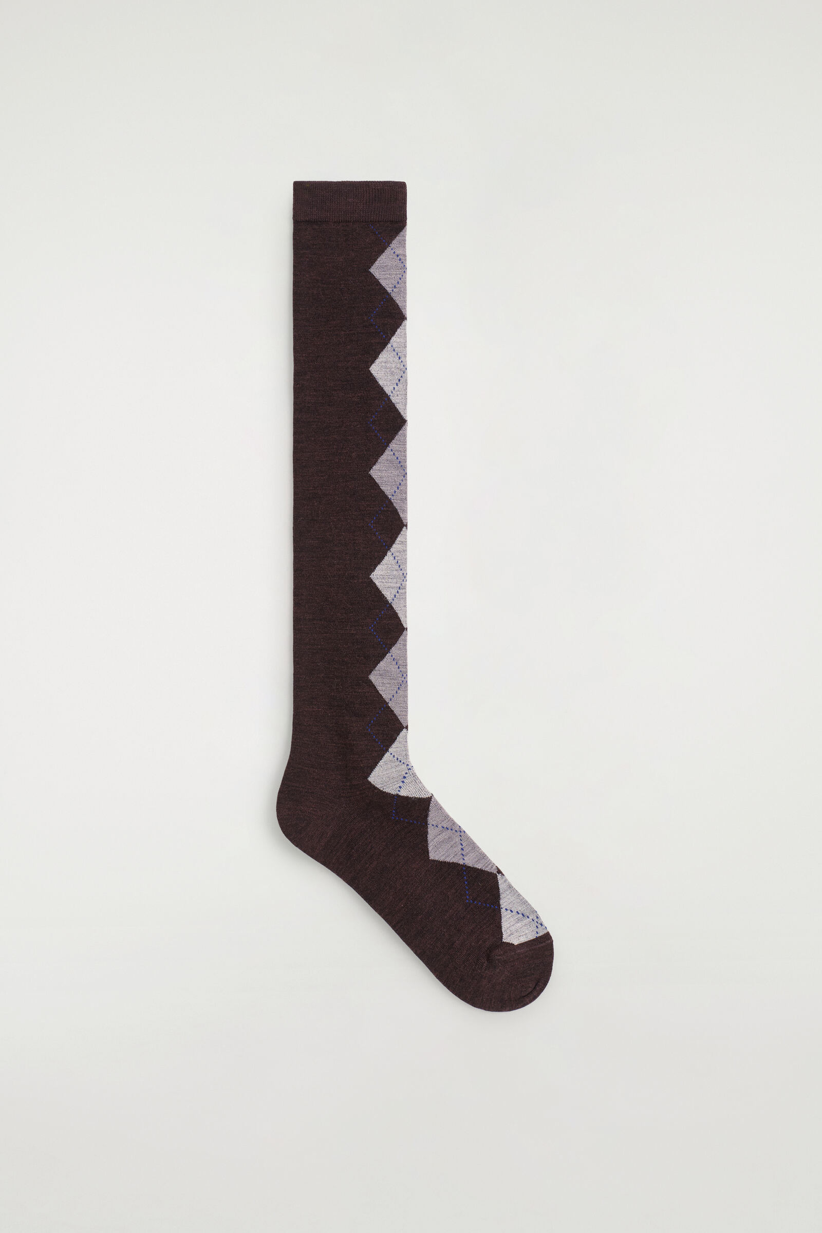 ARGYLE WOOL-BLEND KNEE SOCKSBROWN / GREY / ARGYLE