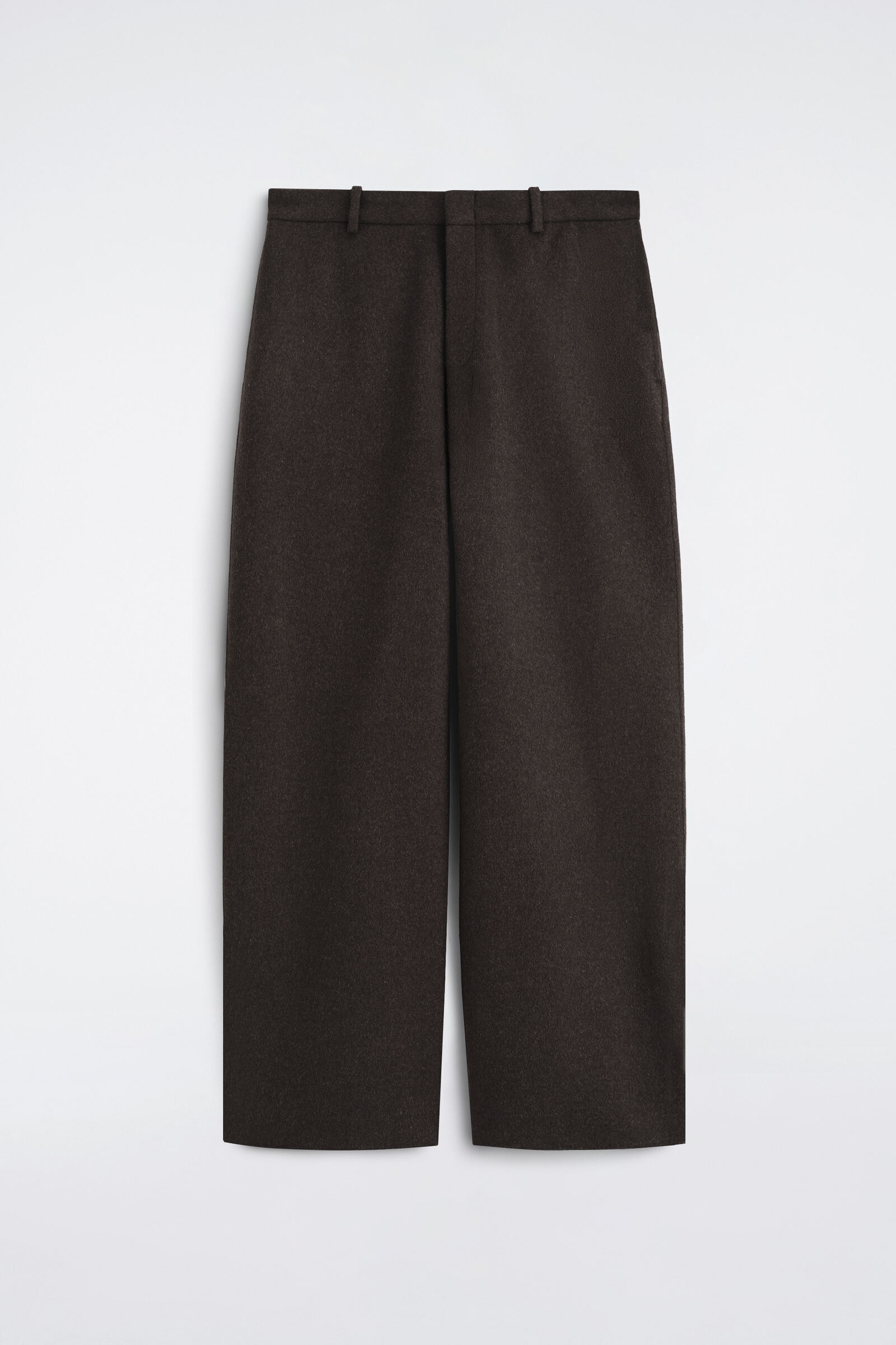 DOUBLE-FACED WOOL RELAXED-FIT WIDE-LEG TROUSERSDARK BROWN