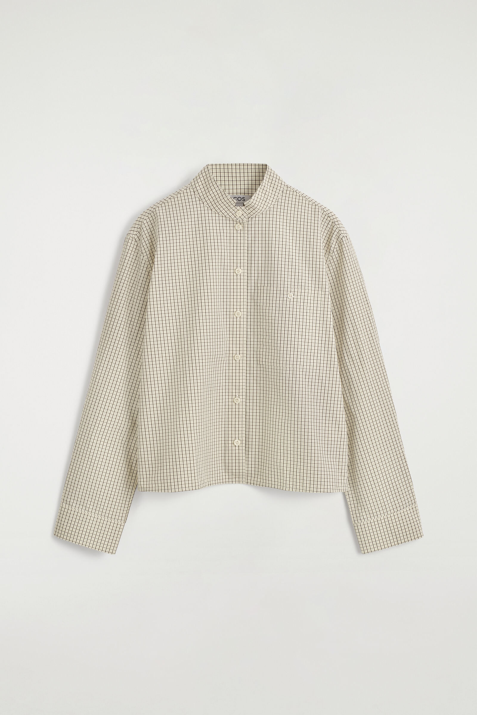 GRANDAD-COLLAR COTTON BLOUSEBEIGE / CHECKED