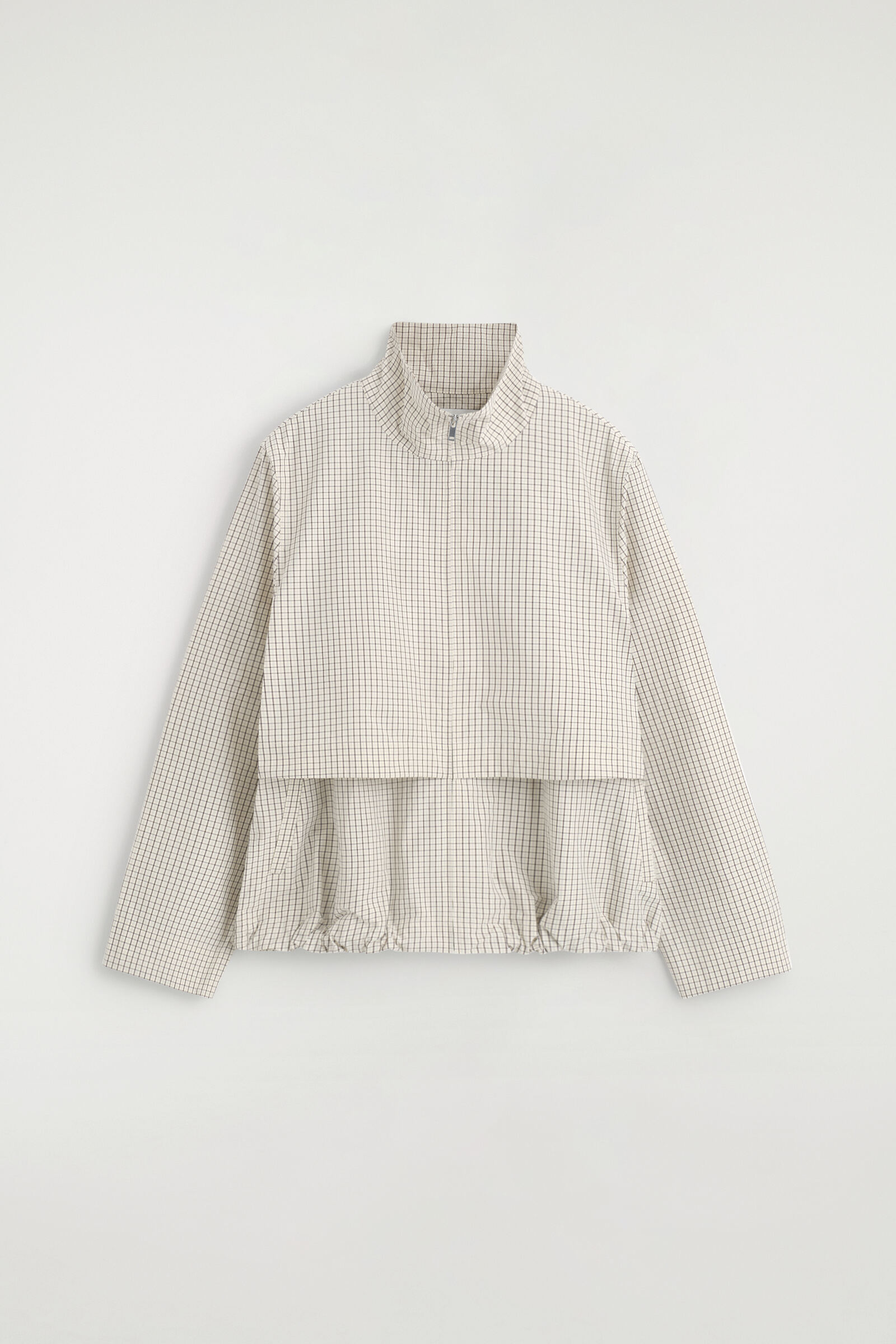 FUNNEL-NECK COTTON DRAWSTRING JACKETBEIGE / CHECKED