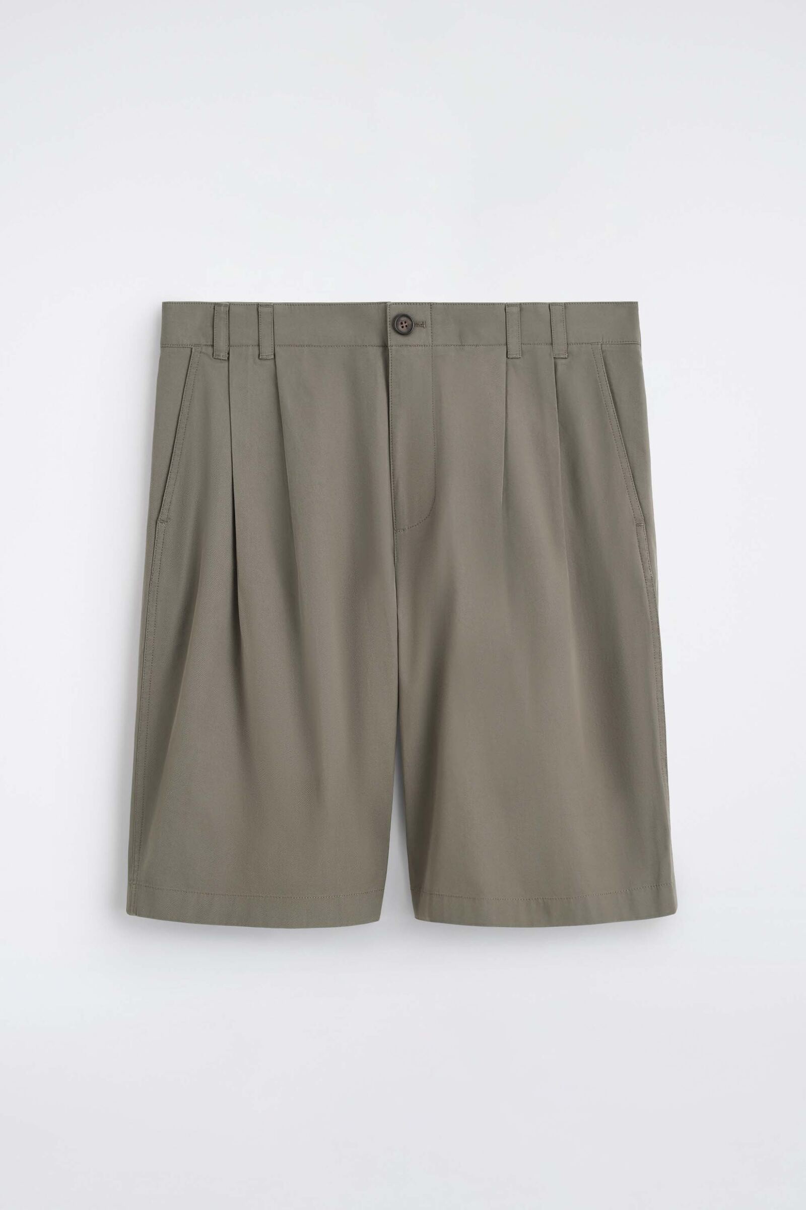 TAILORED PLEATED COTTON SHORTSKHAKI