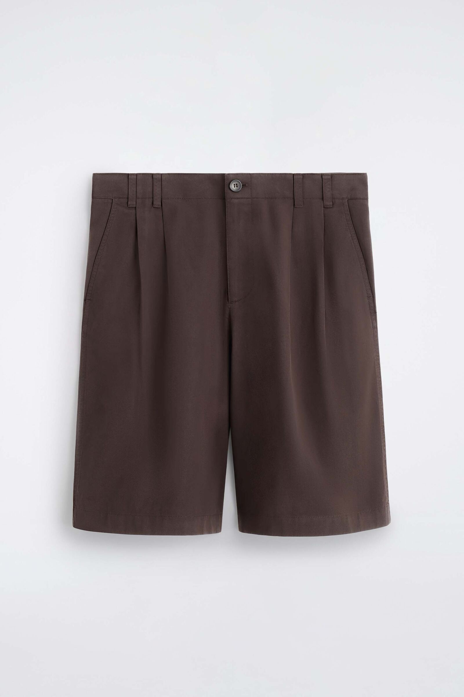TAILORED PLEATED COTTON SHORTSBROWN