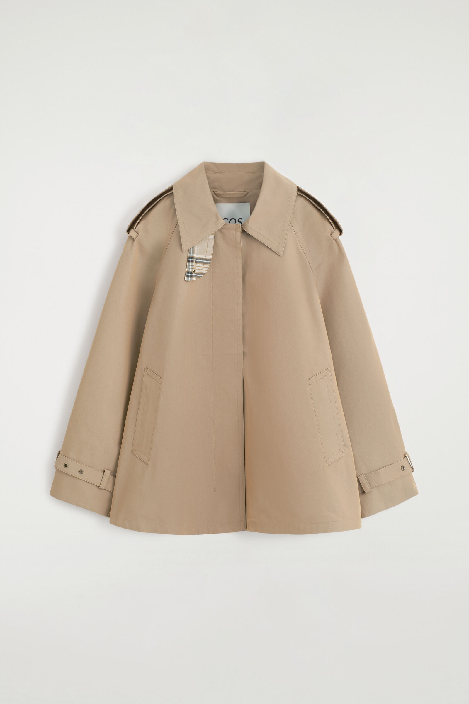 COTTON SHORT TRENCH JACKETBEIGE / CHECKED