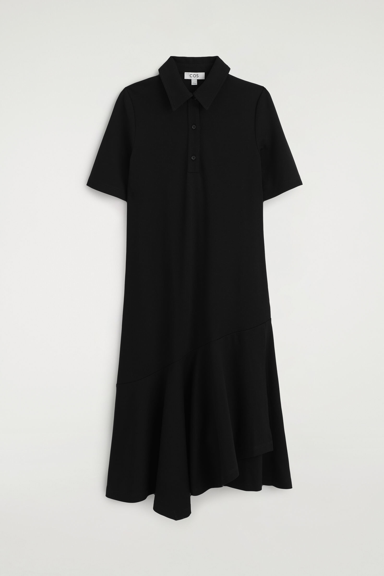 FLARED JERSEY MIDI SHIRT DRESSBLACK