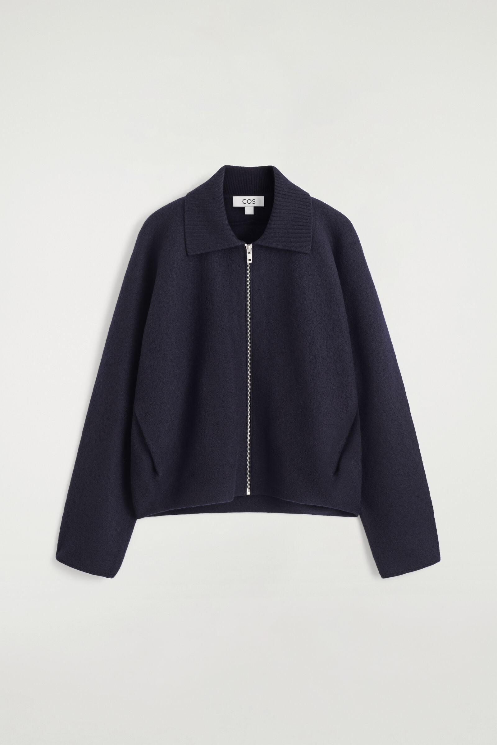 SCULPTED MERINO WOOL ZIP-UP JACKETNAVY