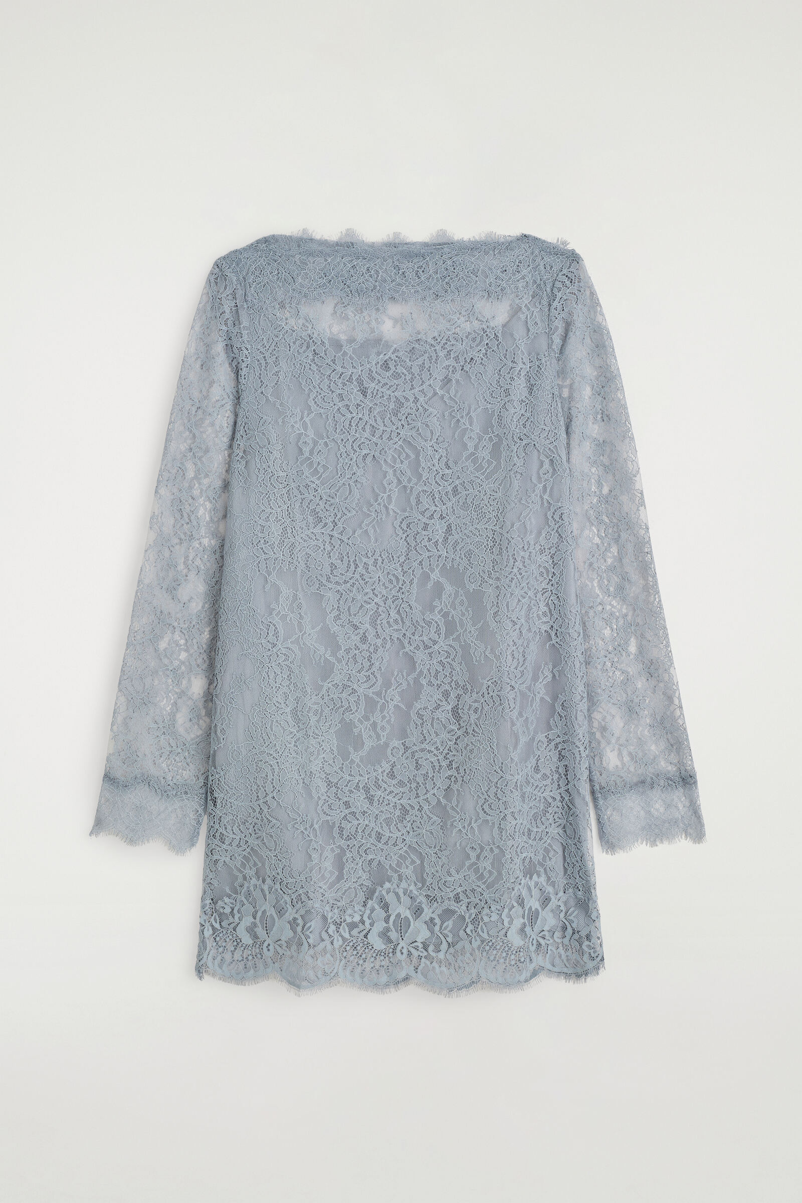 BOAT-NECK LACE MINI DRESSLIGHT BLUE