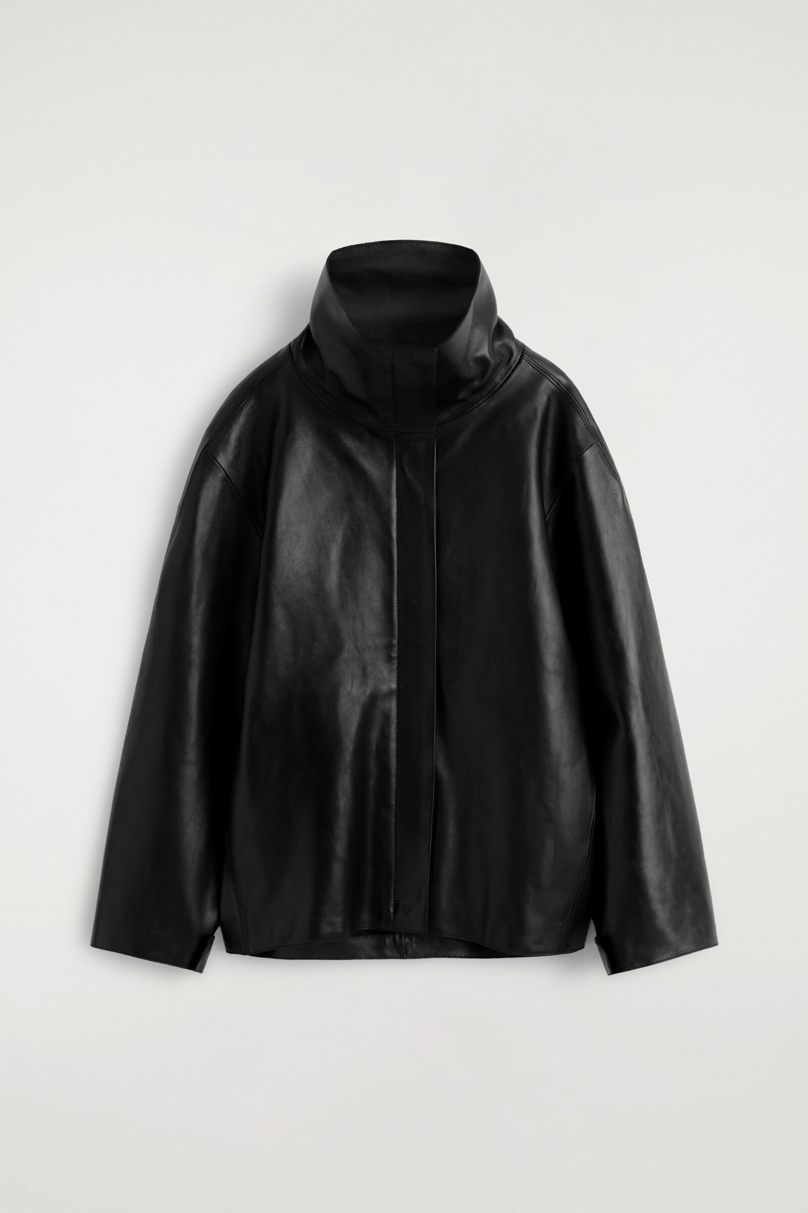 LEATHER FUNNEL-NECK JACKETBLACK