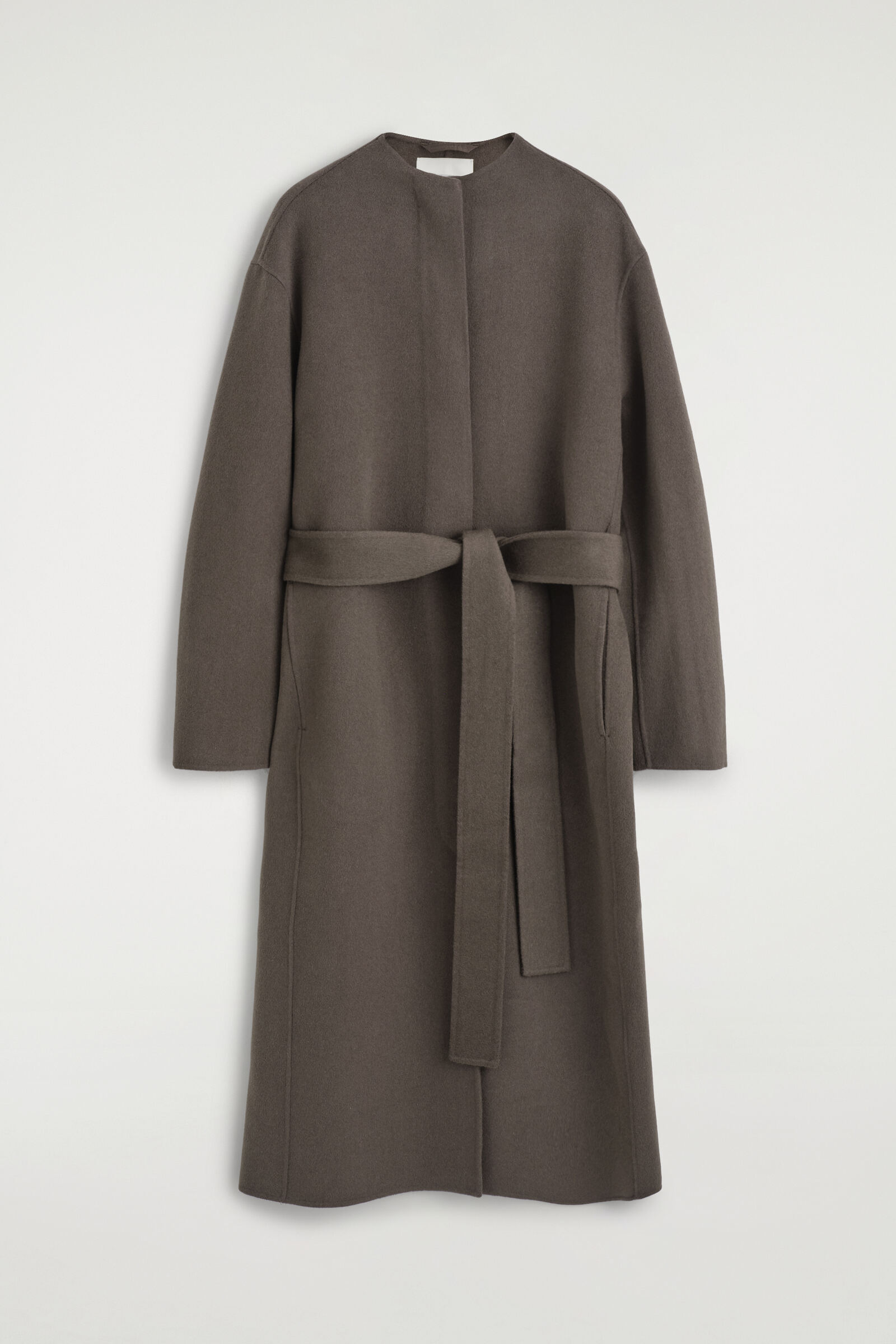 BELTED DOUBLE-FACED WOOL-BLEND LONG COATBROWN