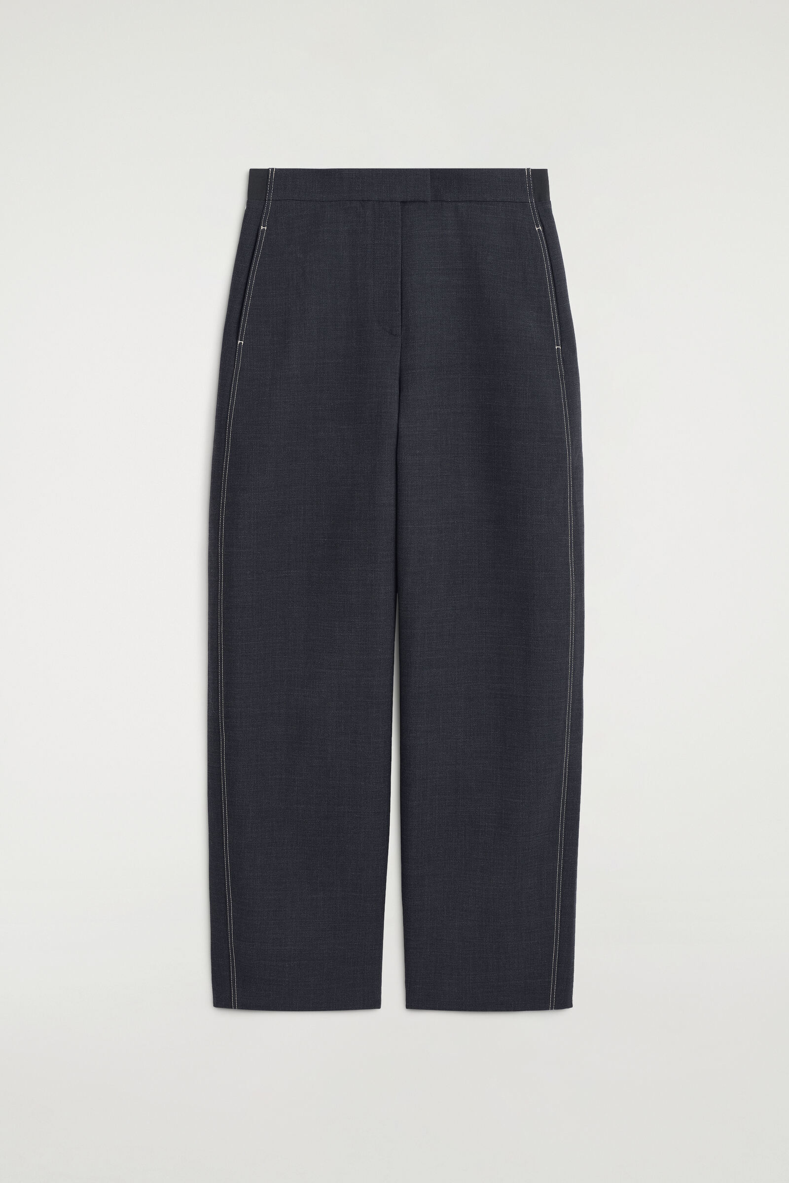 TOPSTITCHED BARREL-LEG TROUSERSCHARCOAL