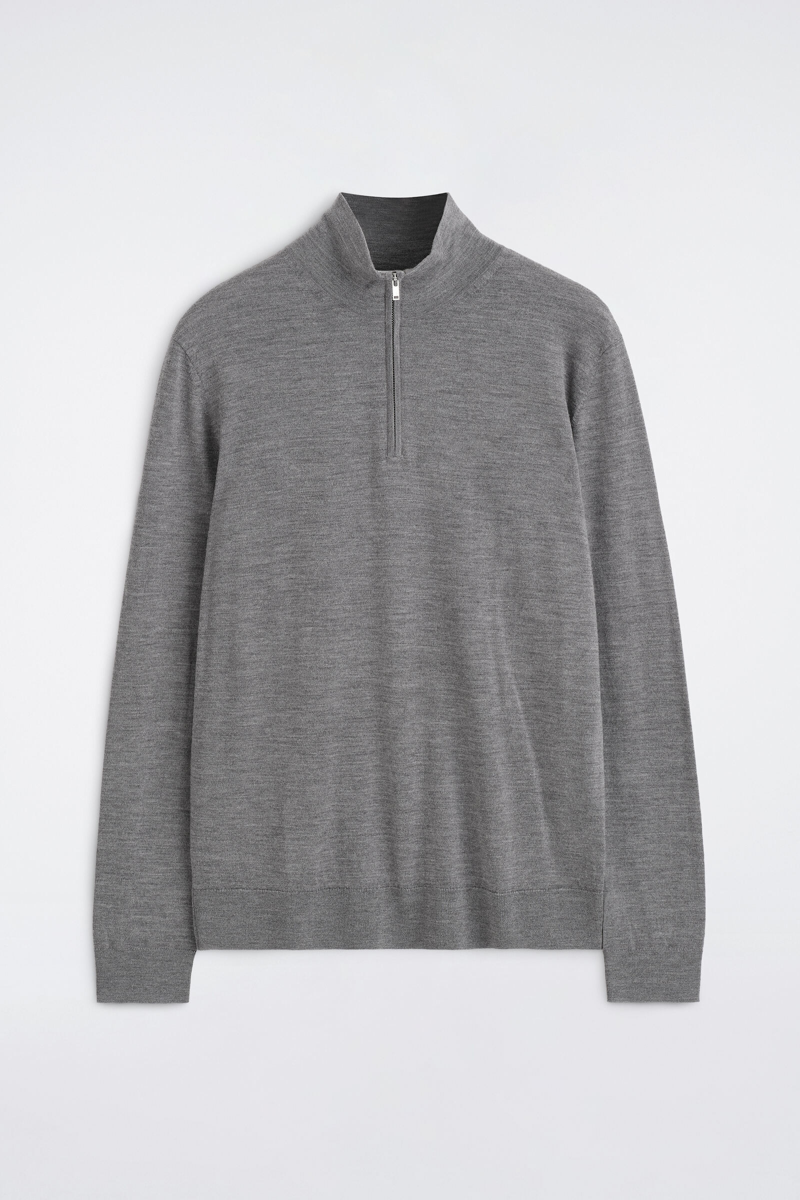 MERINO WOOL ZIP-UP FUNNEL-NECK JUMPERGREY MÉLANGE
