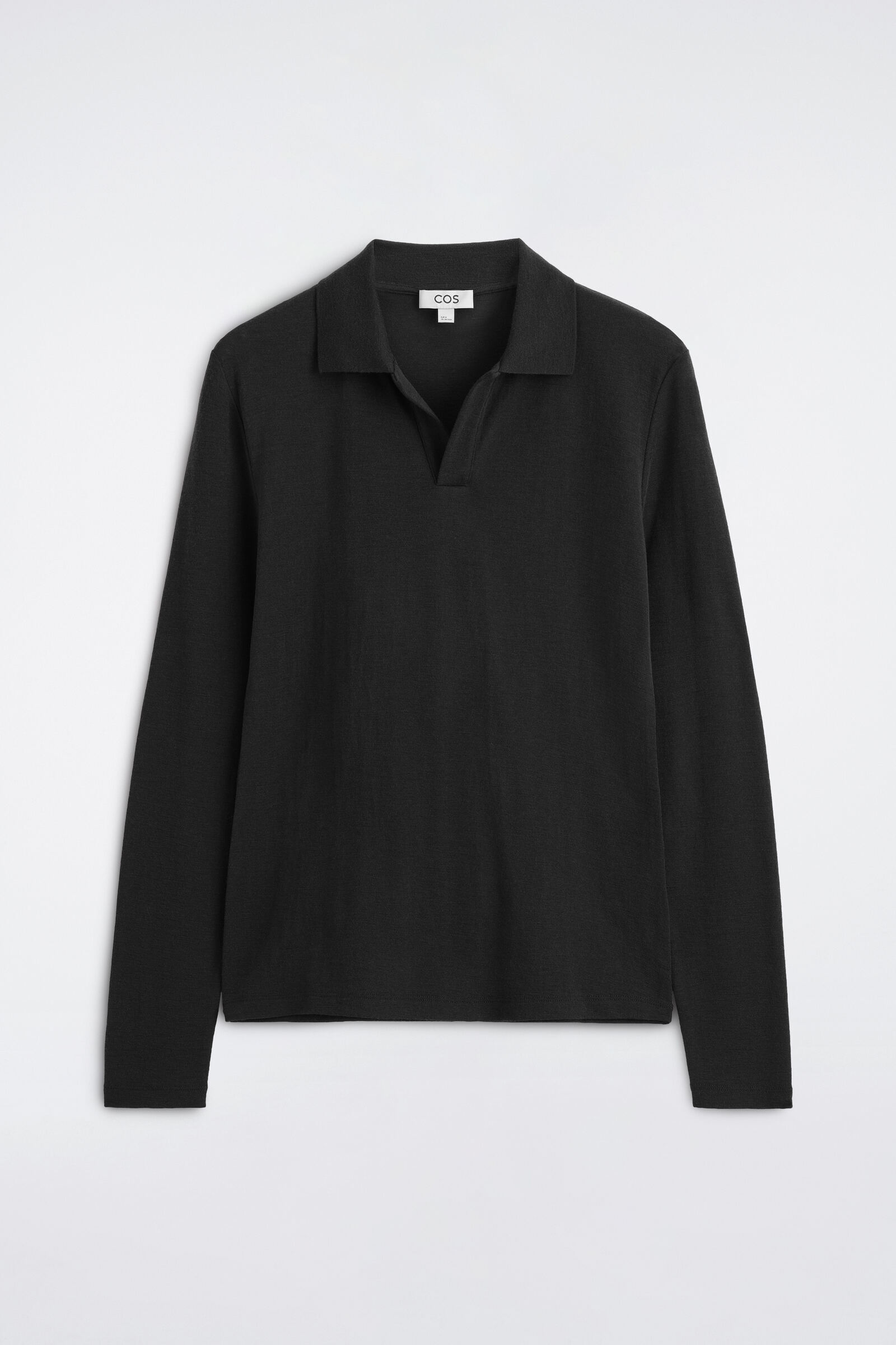 SLIM WOOL-JERSEY OPEN-COLLAR POLO SHIRTBLACK