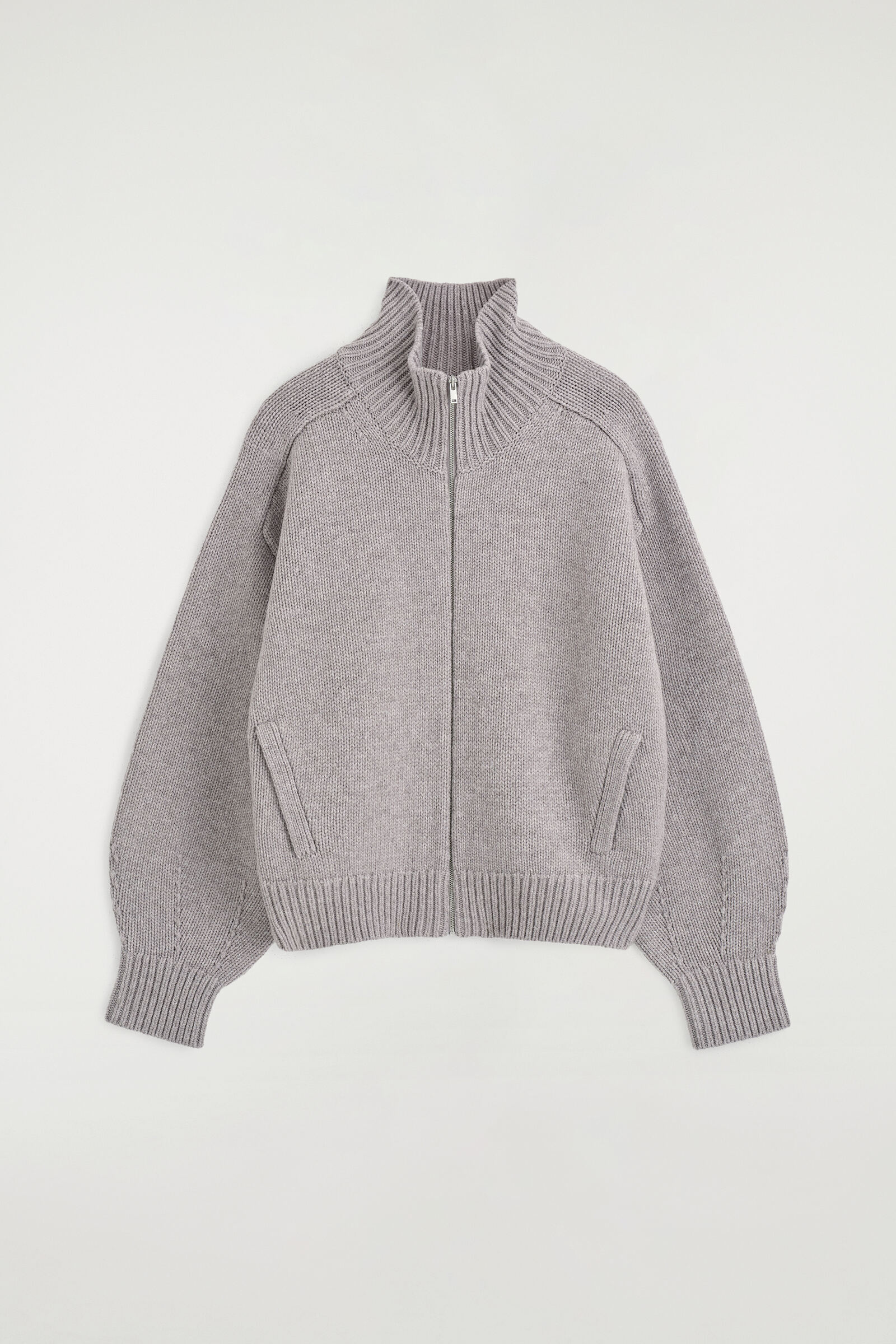 ROUNDED WOOL FUNNEL-NECK ZIP-UP JACKETGREY MÉLANGE