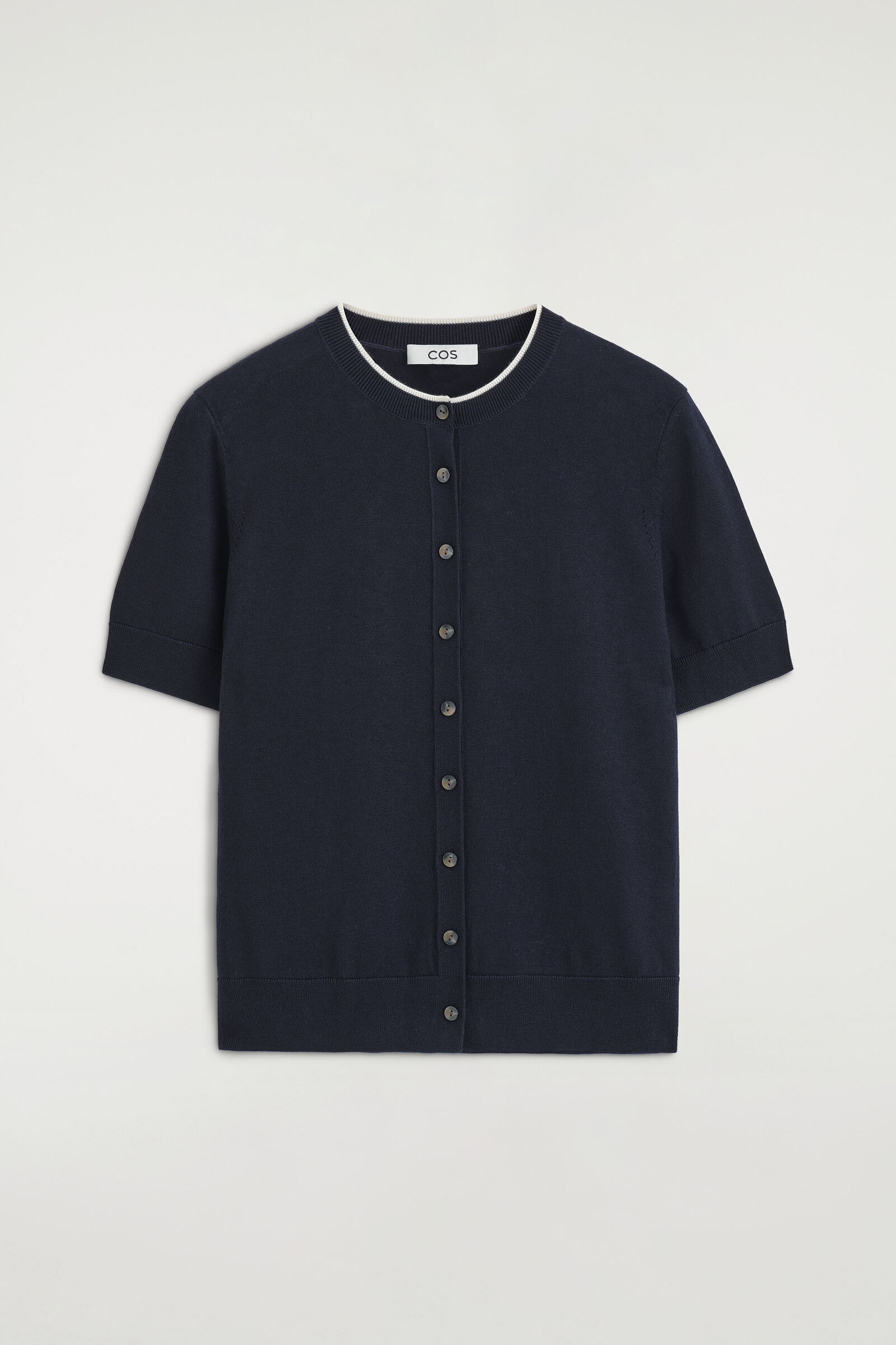 SHRUNKEN SHORT-SLEEVED CARDIGANNAVY / WHITE