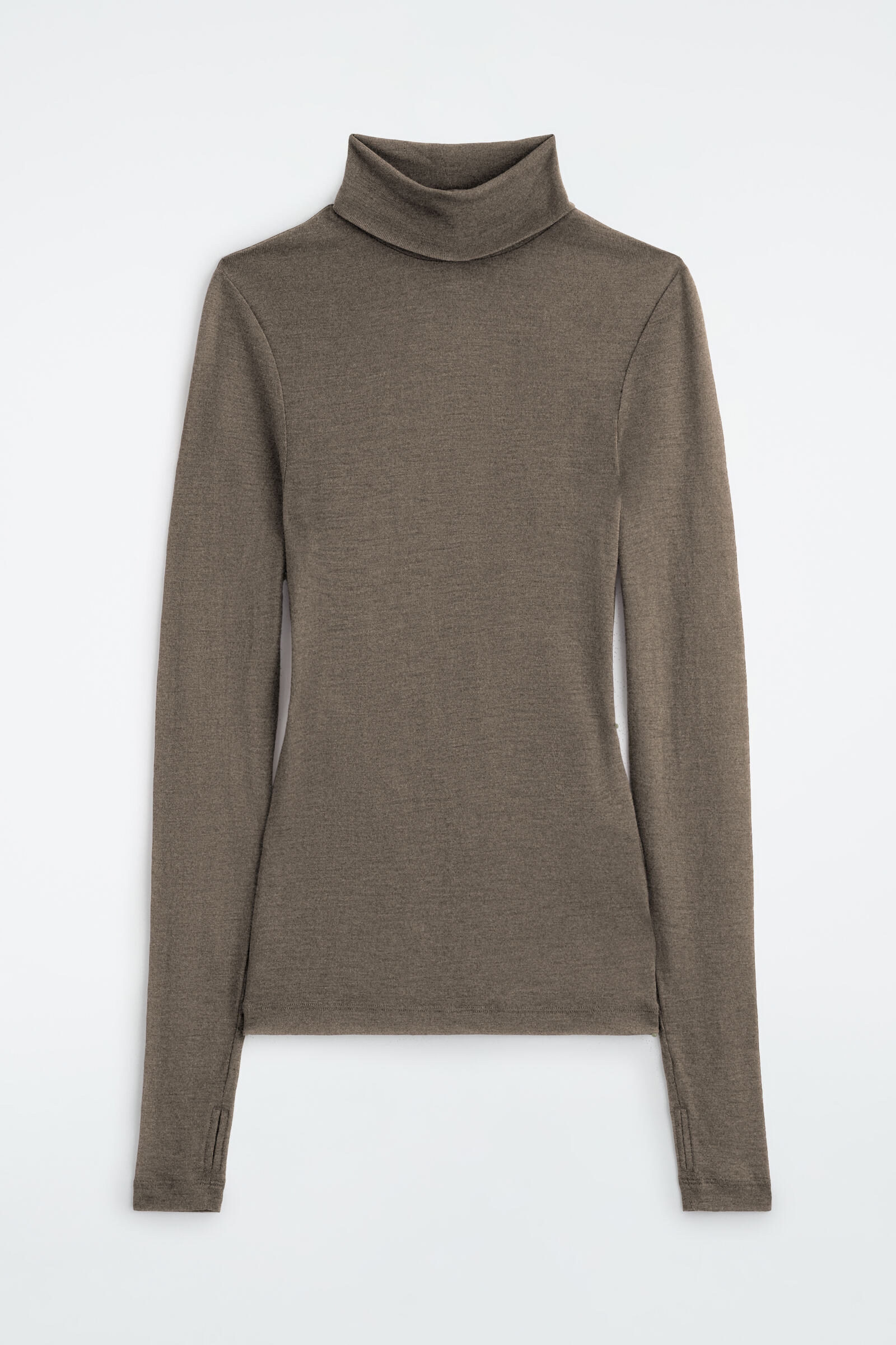 MERINO WOOL HIGH-NECK TOPDARK BEIGE