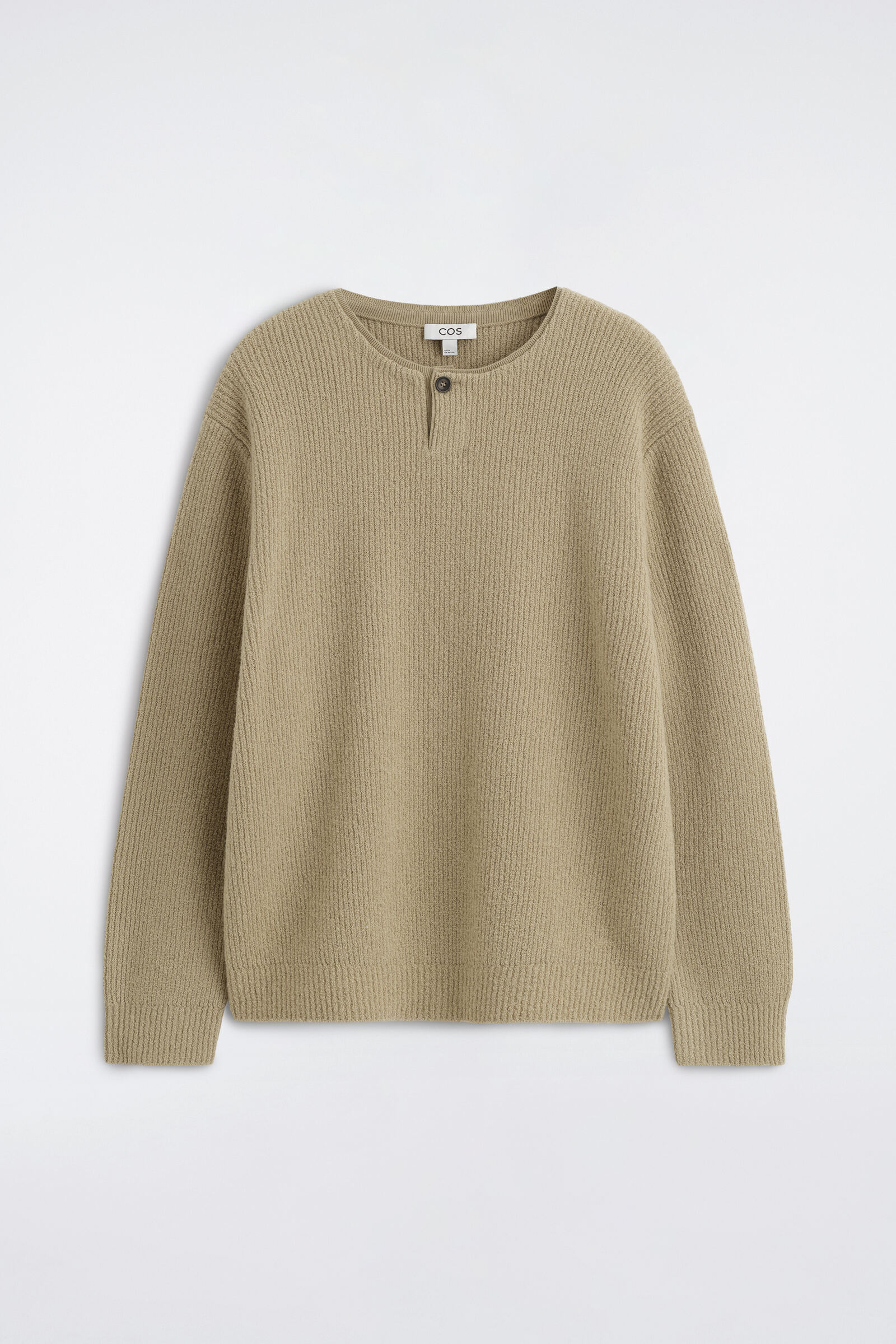 WOOL-BLEND BOUCLÉ HENLEY JUMPERBEIGE