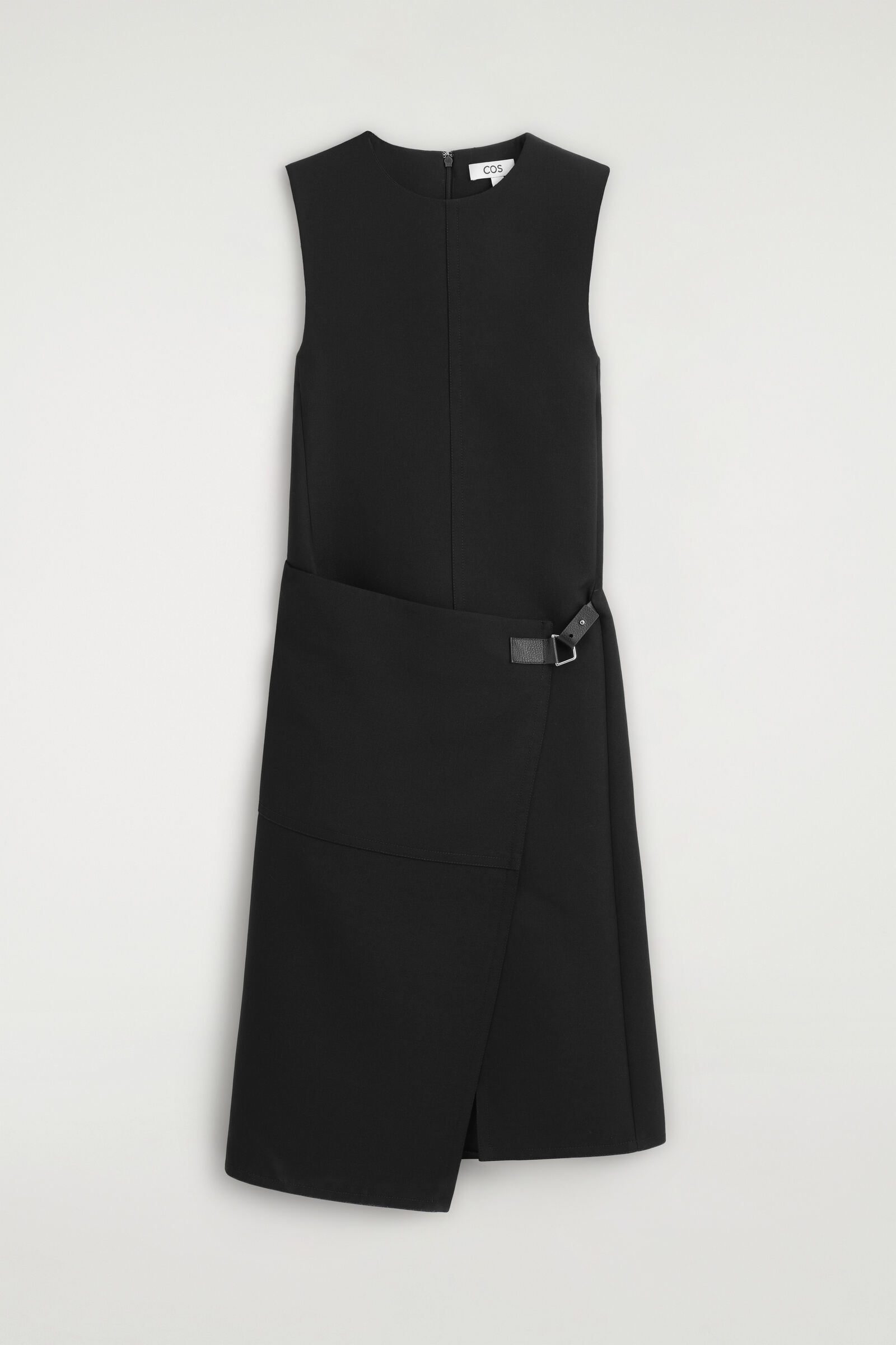 BELT-DETAIL DOUBLE-FACED WOOL MIDI DRESSBLACK