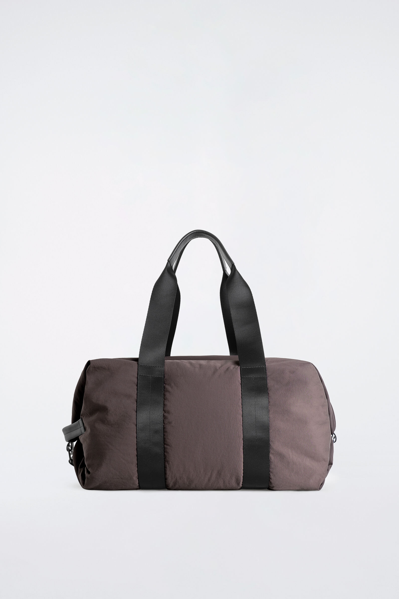 LEATHER-DETAIL DUFFLE BAG - NYLONDARK BROWN