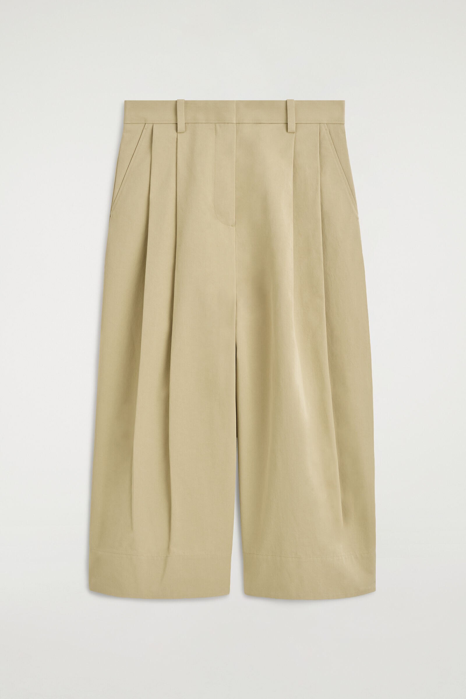 COTTON CROPPED BARREL-LEG TROUSERSBEIGE