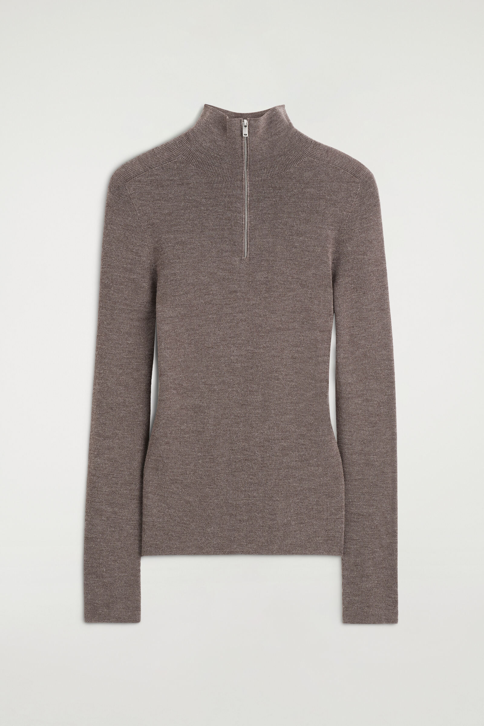 SEAMLESS MERINO WOOL ZIP-UP TOPLIGHT-BROWN MÉLANGE