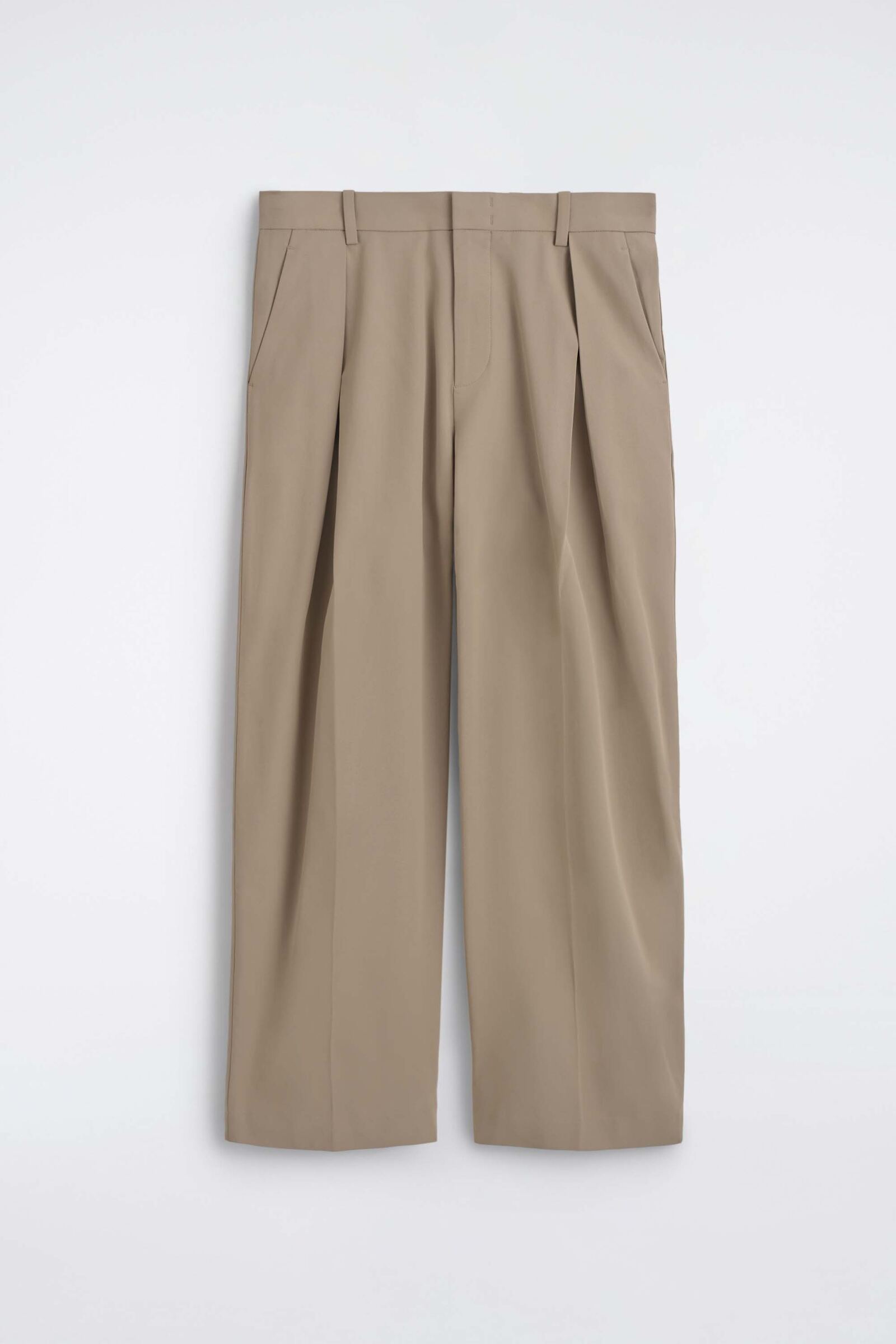 PLEATED COTTON RELAXED-FIT WIDE-LEG TROUSERSBEIGE
