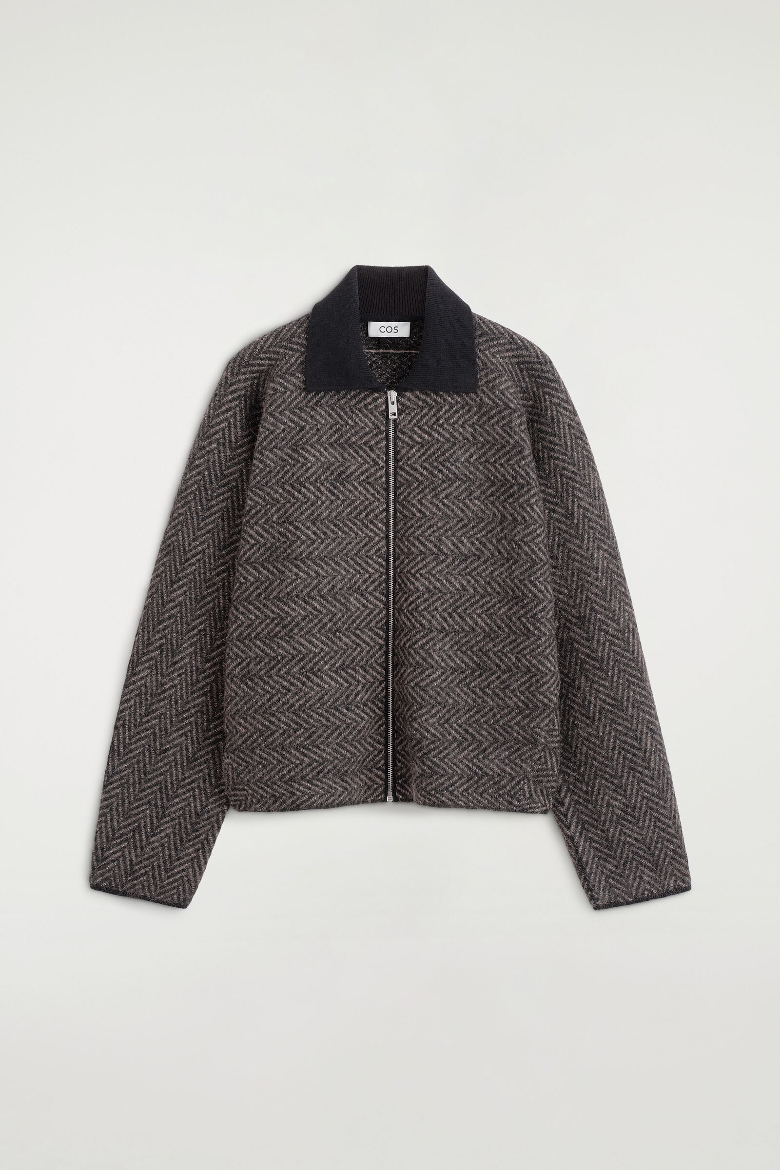 SCULPTED WOOL-HERRINGBONE ZIP-UP JACKETGREY / BLACK