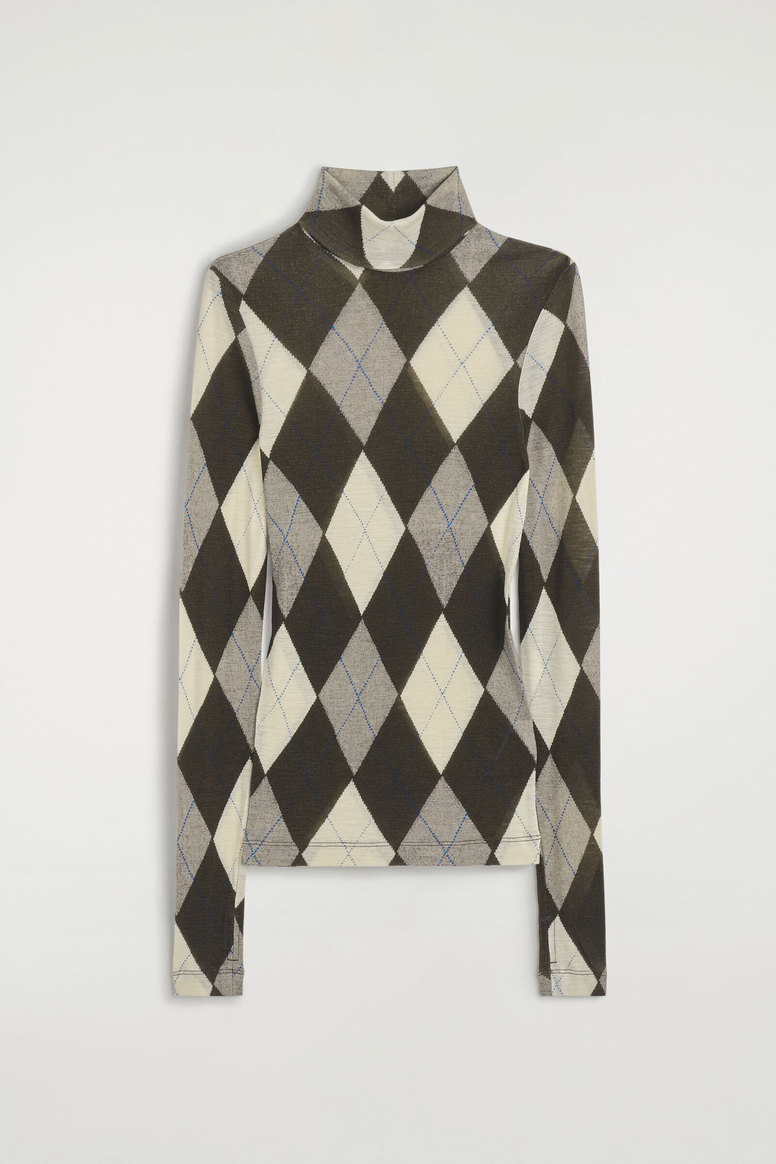 MERINO WOOL HIGH-NECK TOPBROWN / CREAM / ARGYLE