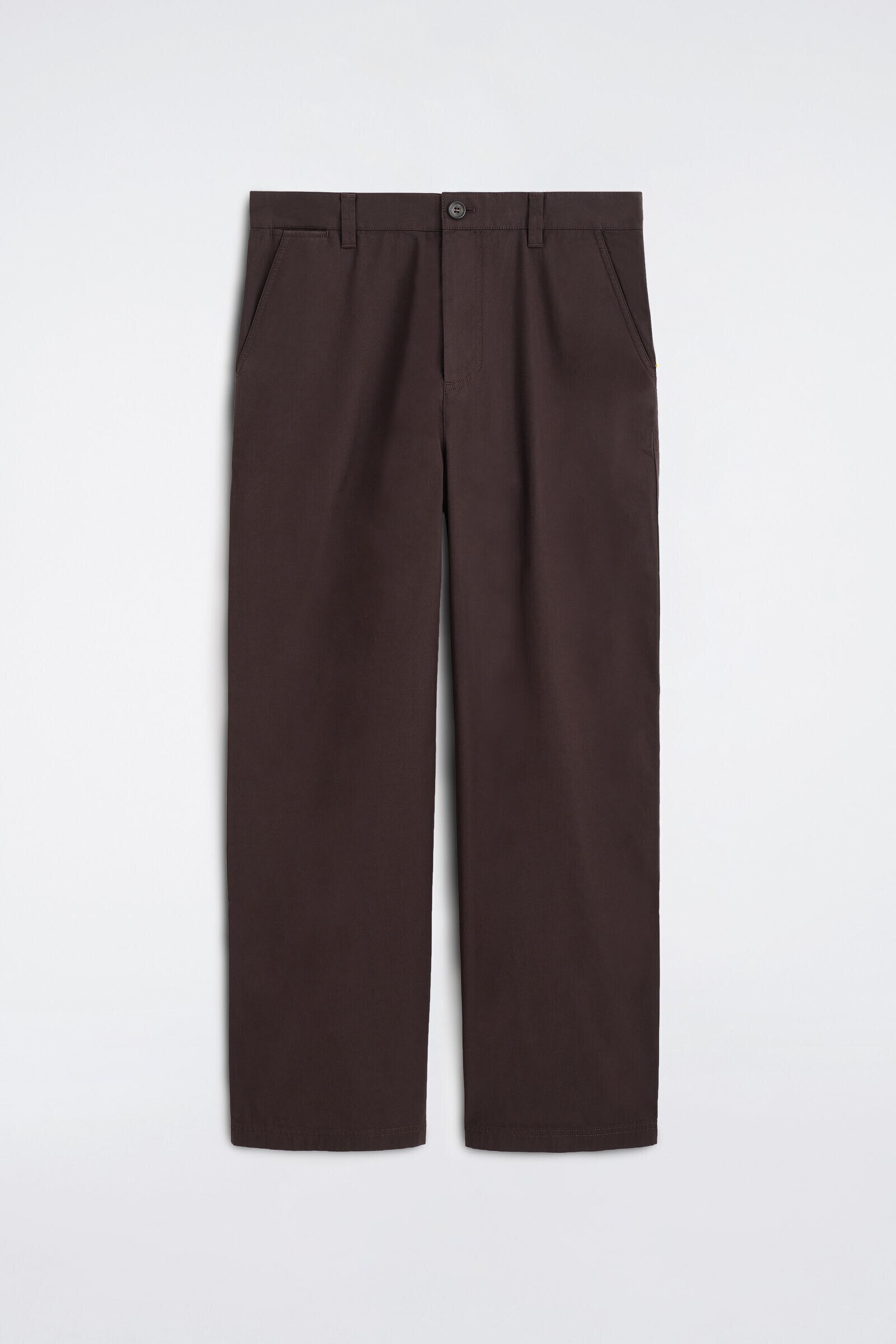 COTTON-TWILL RELAXED-FIT STRAIGHT-LEG TROUSERSDARK BROWN