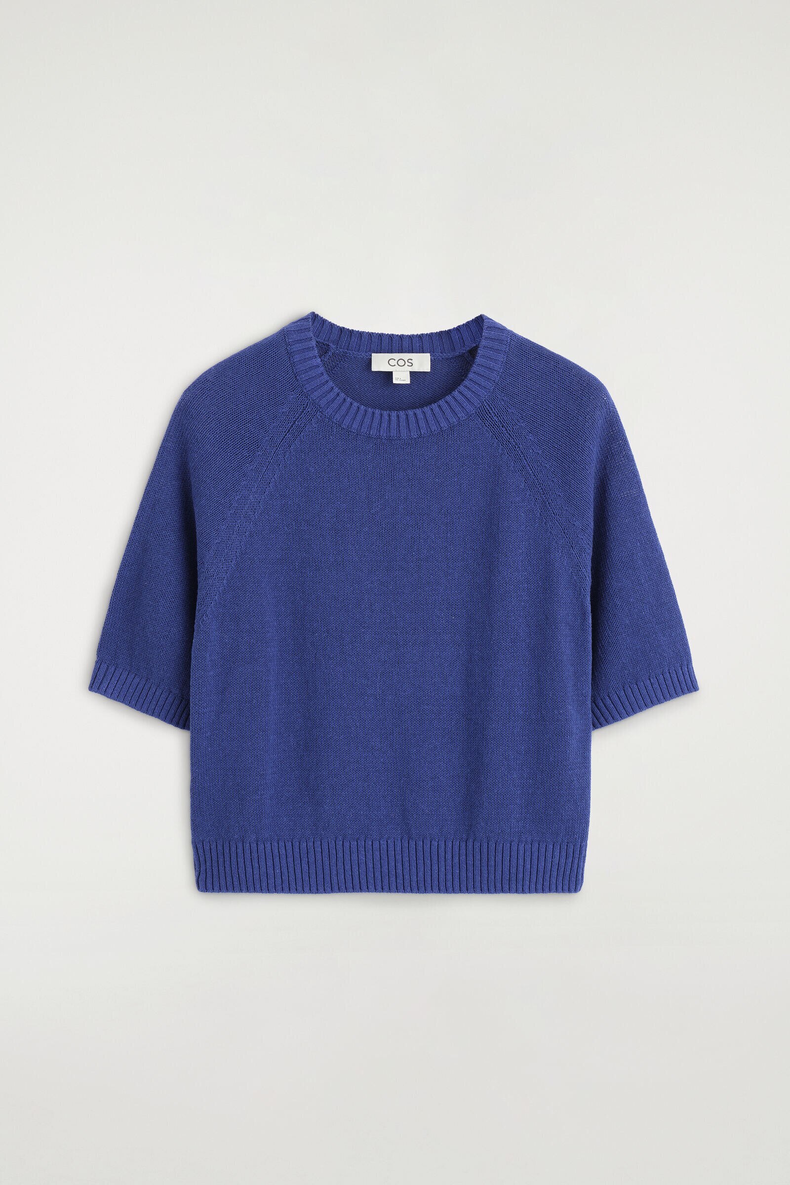 SHRUNKEN KNITTED LINEN T-SHIRTCOBALT BLUE