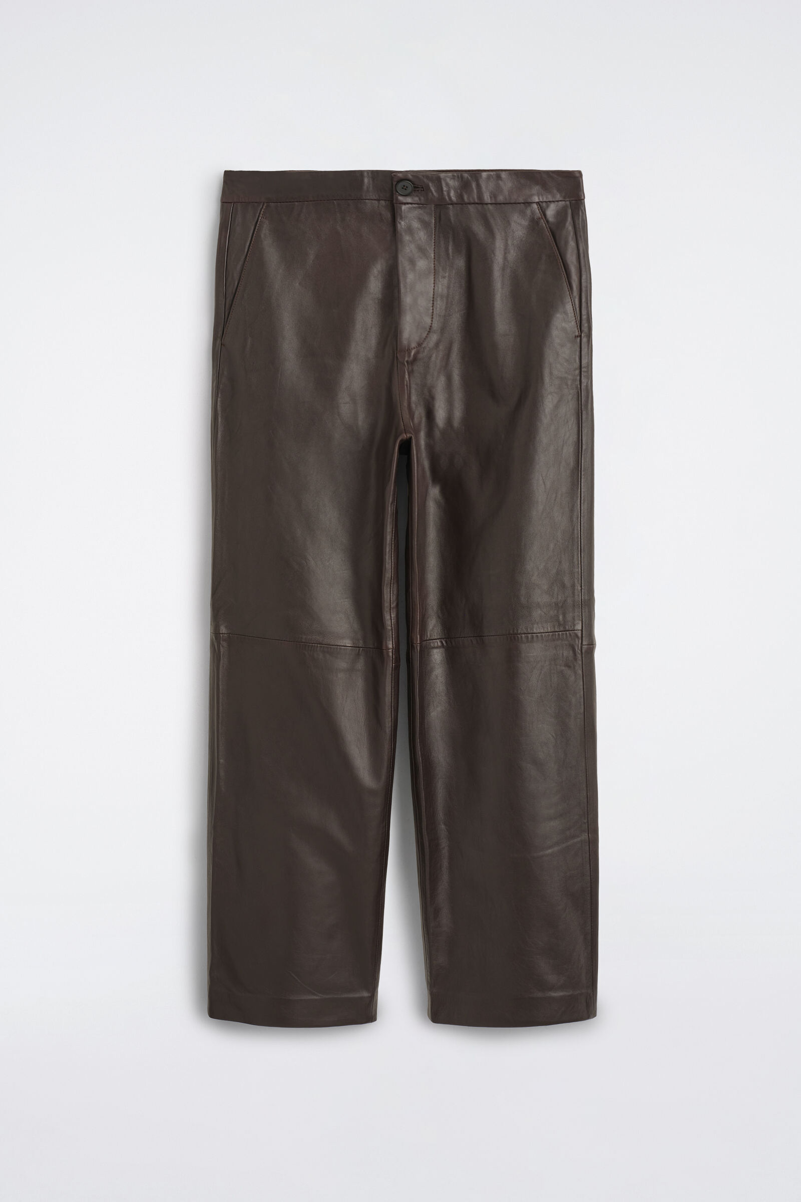 LEATHER RELAXED-FIT STRAIGHT-LEG TROUSERSMAHOGANY
