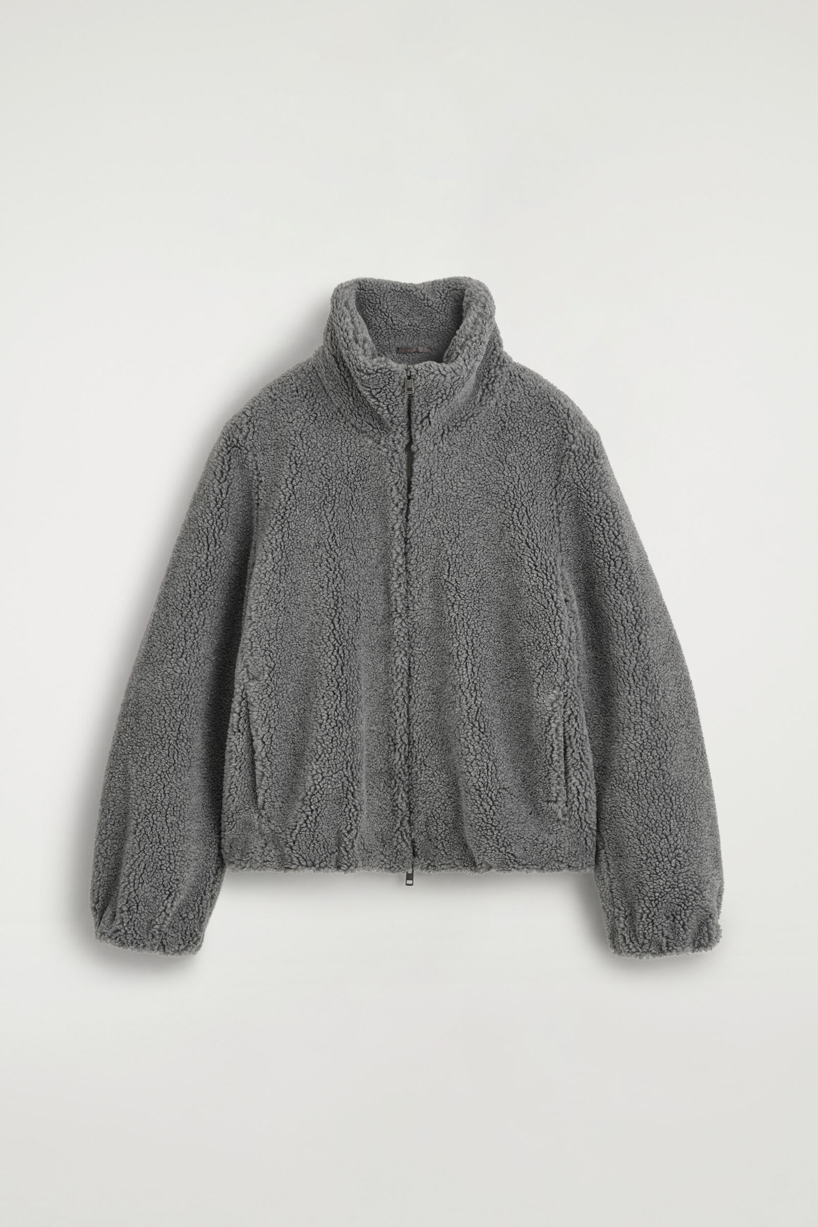 FUNNEL-NECK TEDDY JACKETSLATE