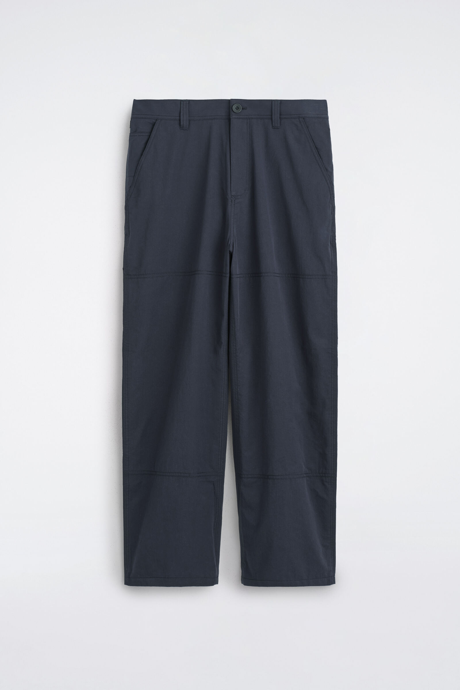 PANELLED COTTON RELAXED-FIT STRAIGHT-LEG TROUSERSNAVY