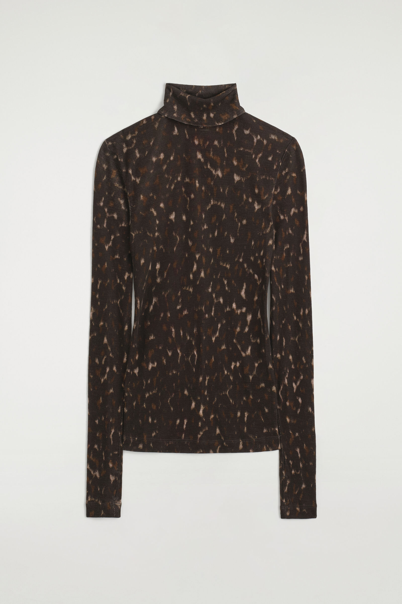 MERINO WOOL HIGH-NECK TOPBROWN / LEOPARD PRINT
