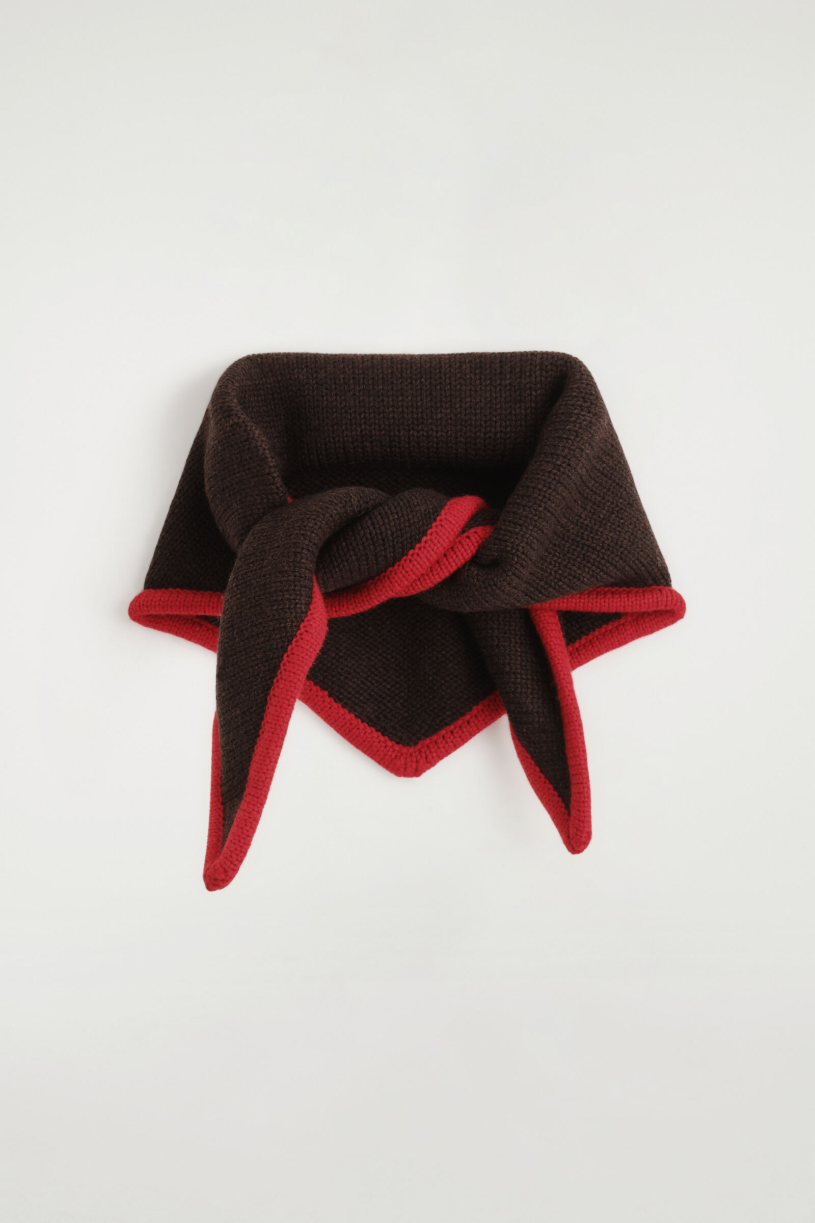 CONTRAST-TIPPED MERINO WOOL TRIANGLE SCARFBROWN / RED