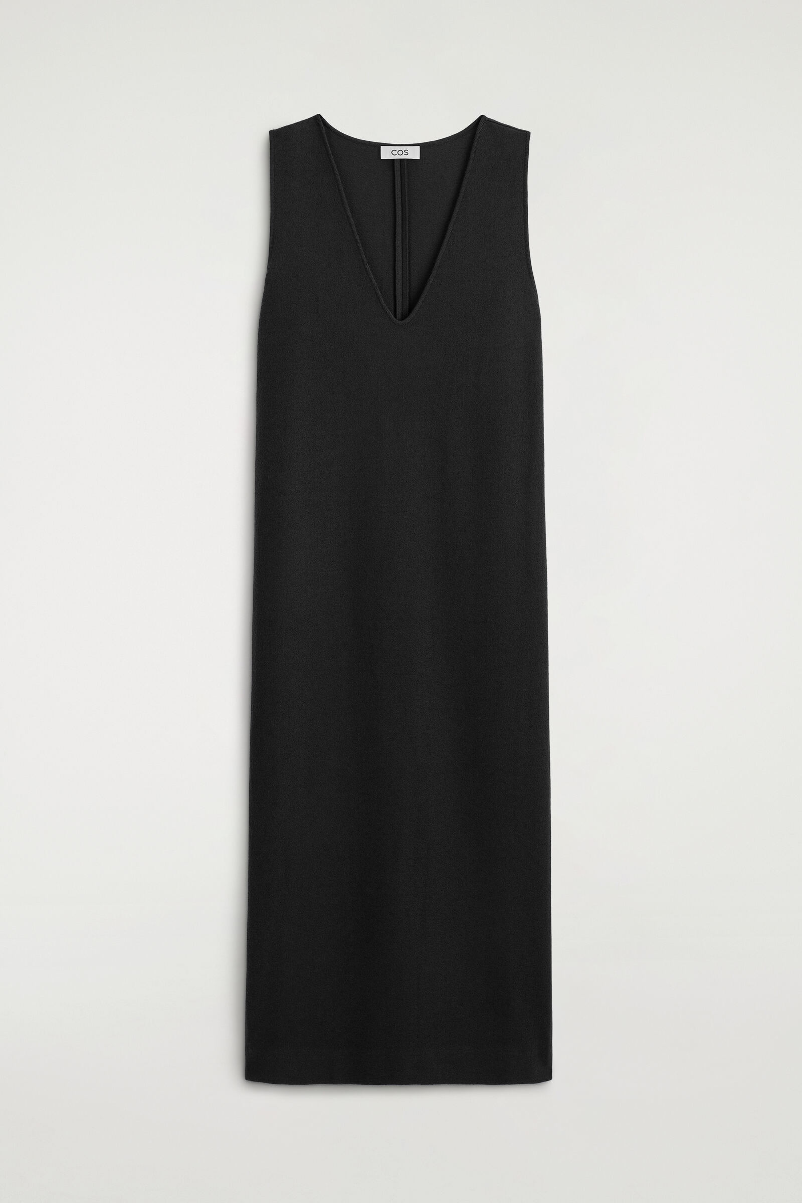 BOILED WOOL-BLEND V-NECK MIDI DRESSBLACK