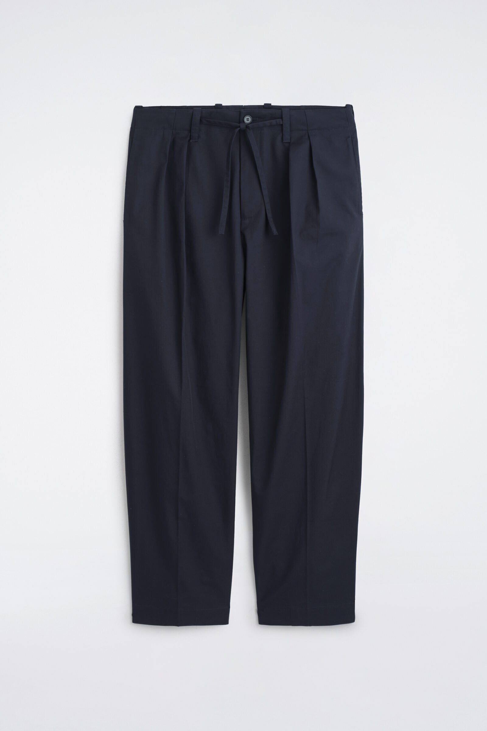 COTTON RELAXED-FIT WIDE-LEG DRAWSTRING TROUSERSNAVY