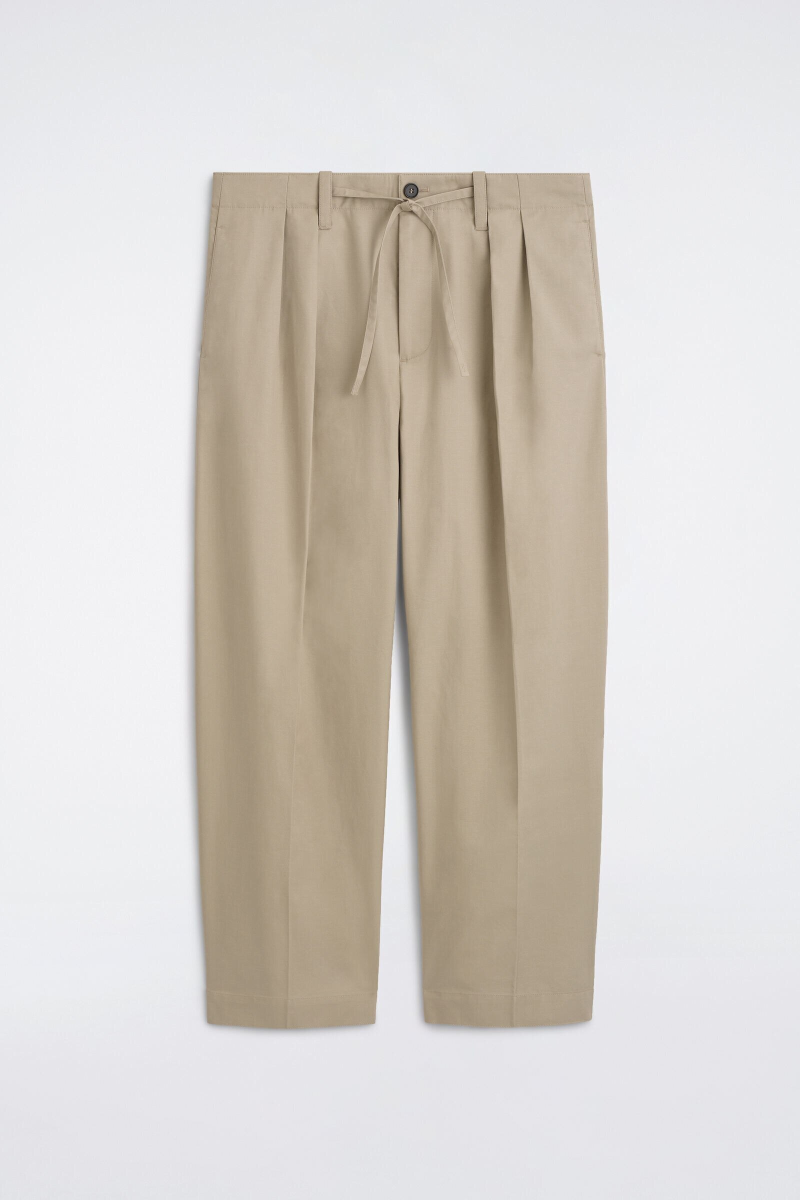 COTTON RELAXED-FIT WIDE-LEG DRAWSTRING TROUSERSBEIGE