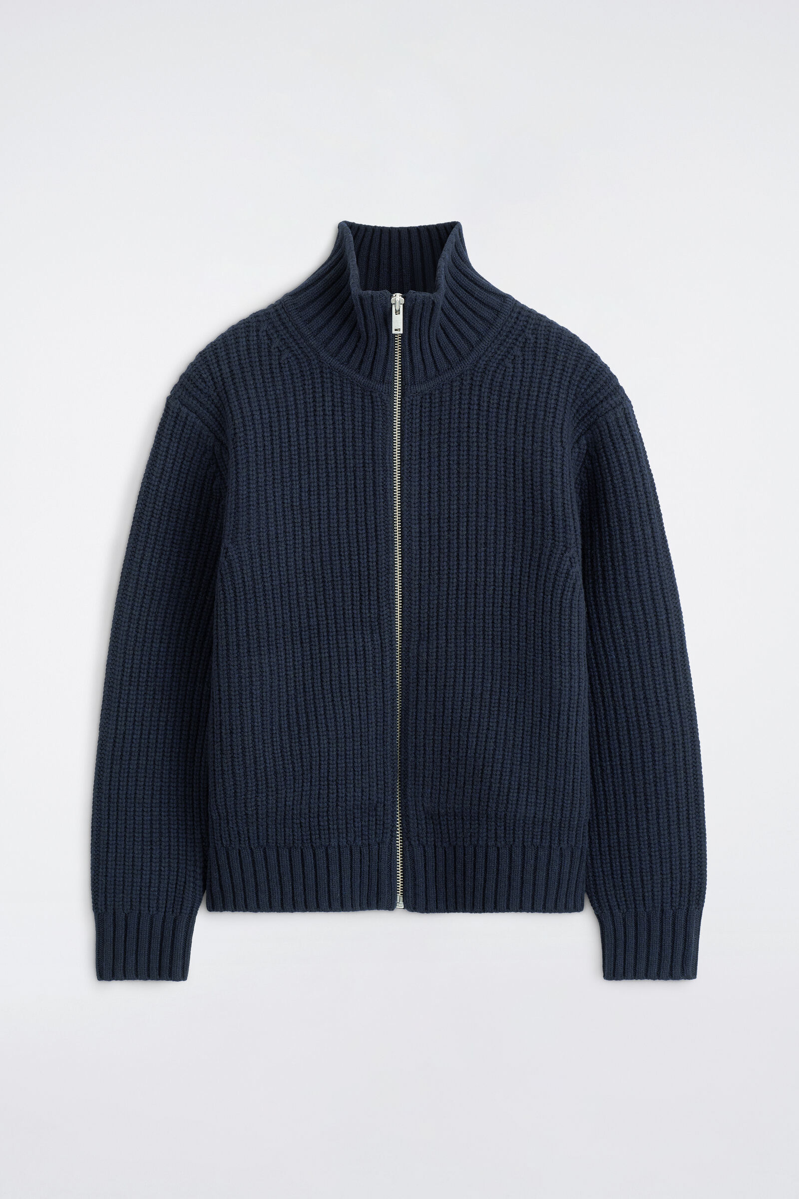FUNNEL-NECK KNITTED WOOL JACKETNAVY