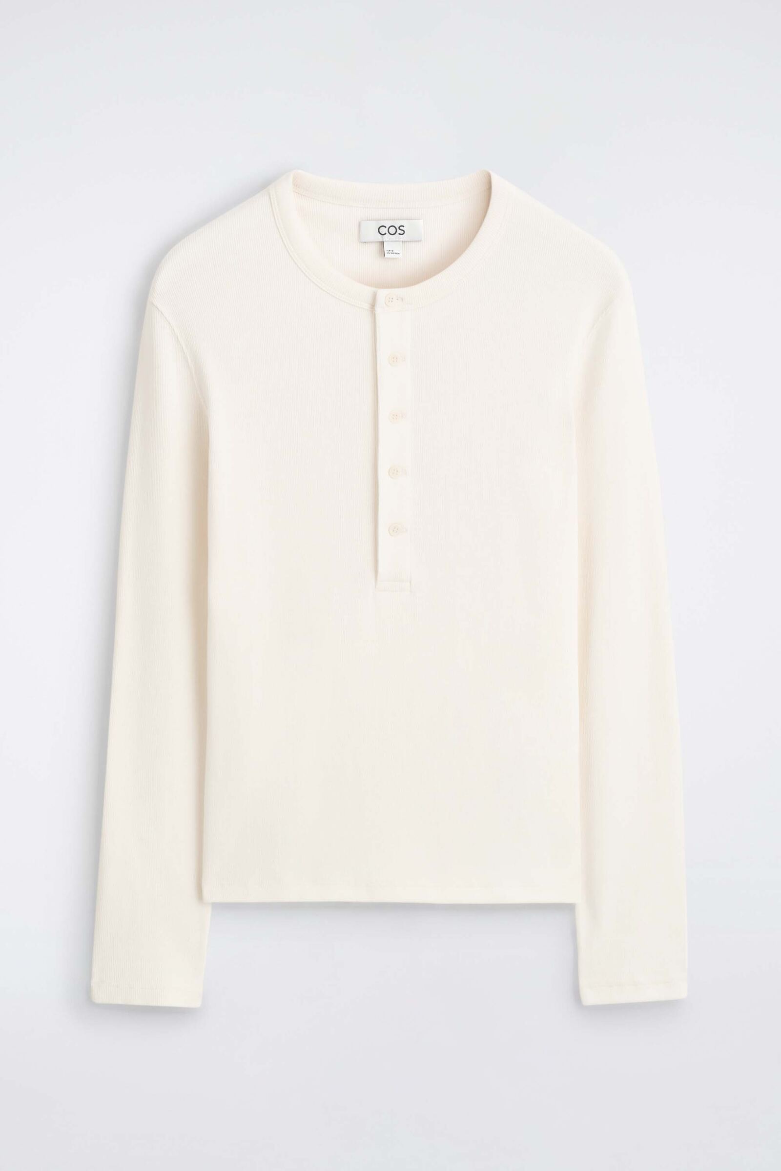 SLIM RIBBED COTTON LONG-SLEEVED HENLEY T-SHIRTOFF WHITE