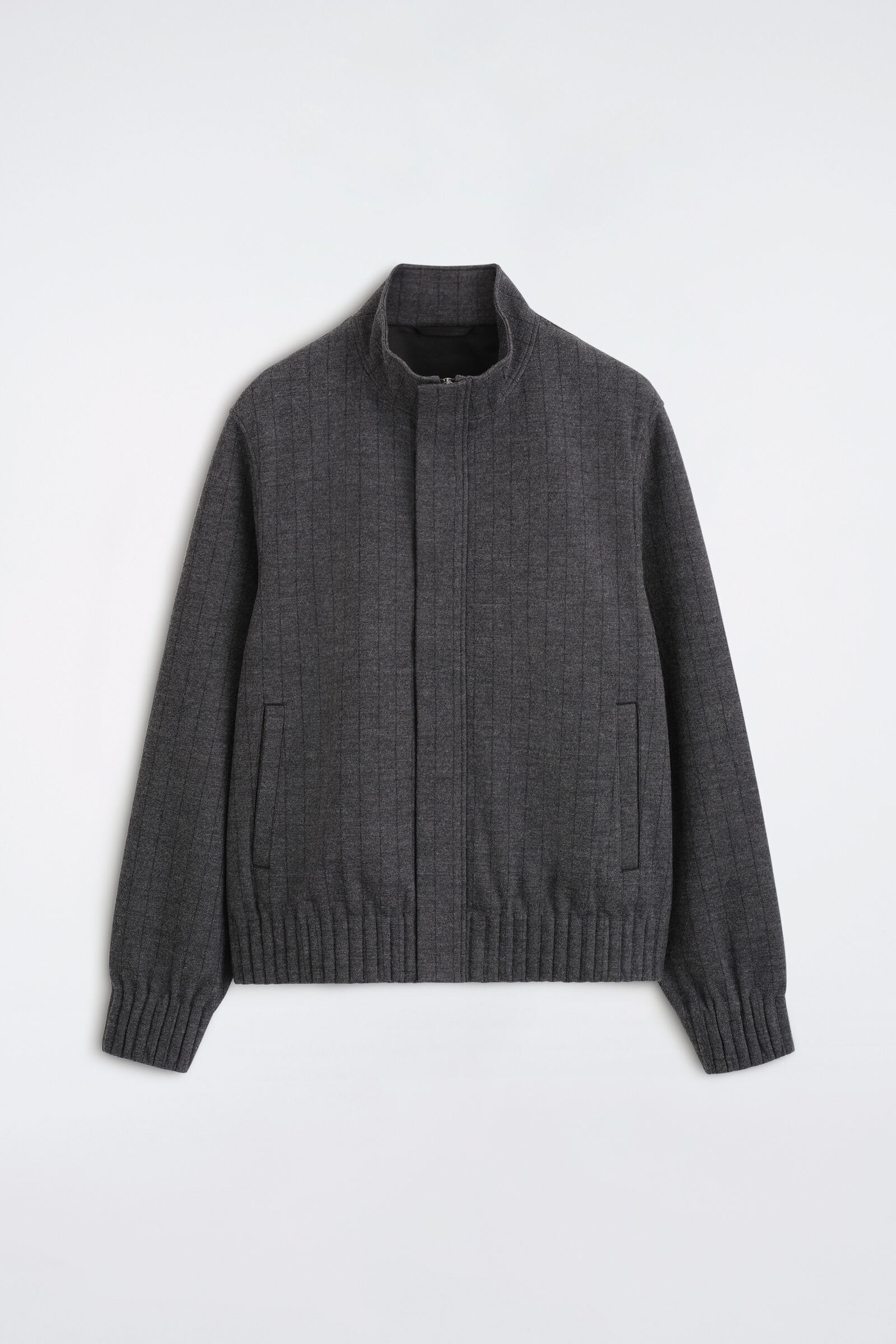 PINSTRIPED BONDED-JERSEY BOMBER JACKETGREY / PINSTRIPED