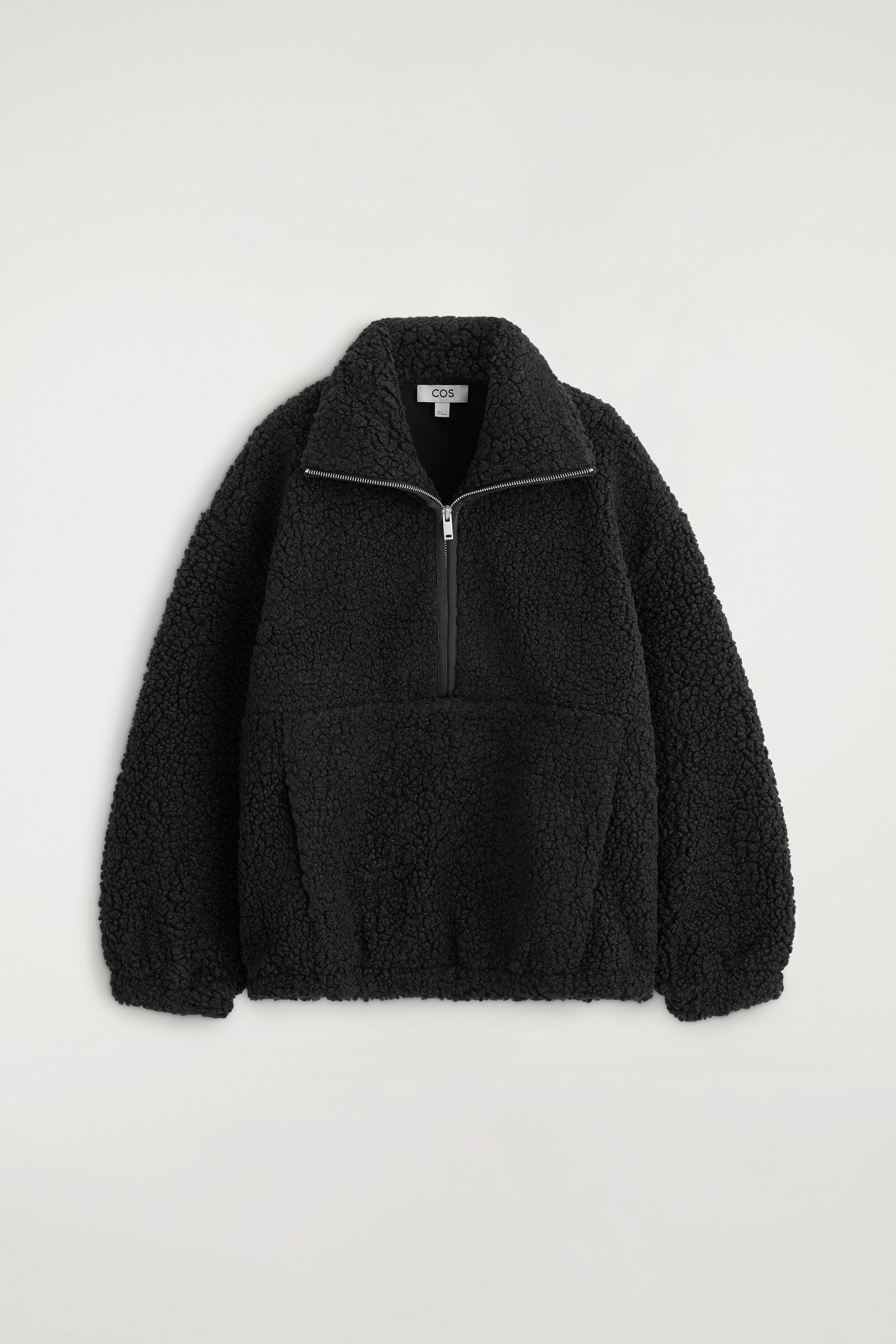 FUNNEL-NECK TEDDY ZIP-UP JUMPERBLACK