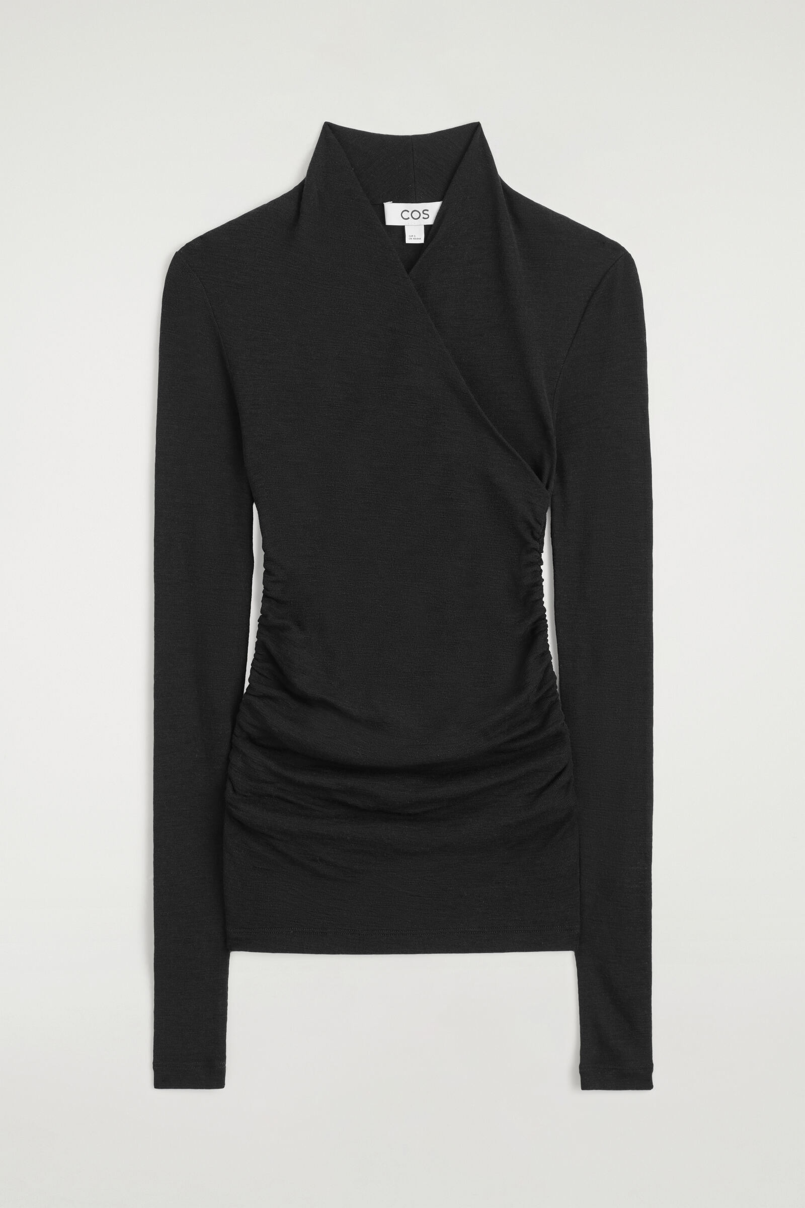 WRAP-OVER MERINO WOOL TOPBLACK