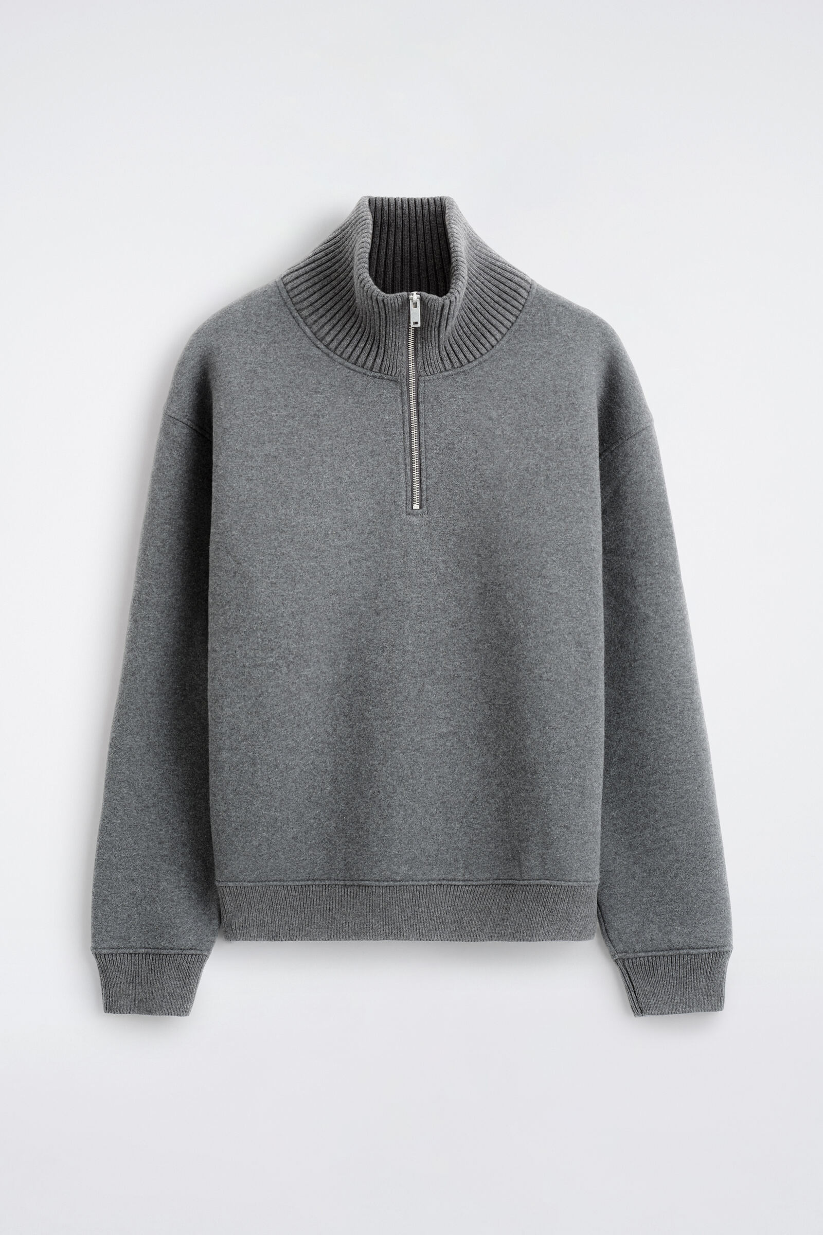 COTTON-WOOL JERSEY ZIP-UP JUMPERDARK GREY